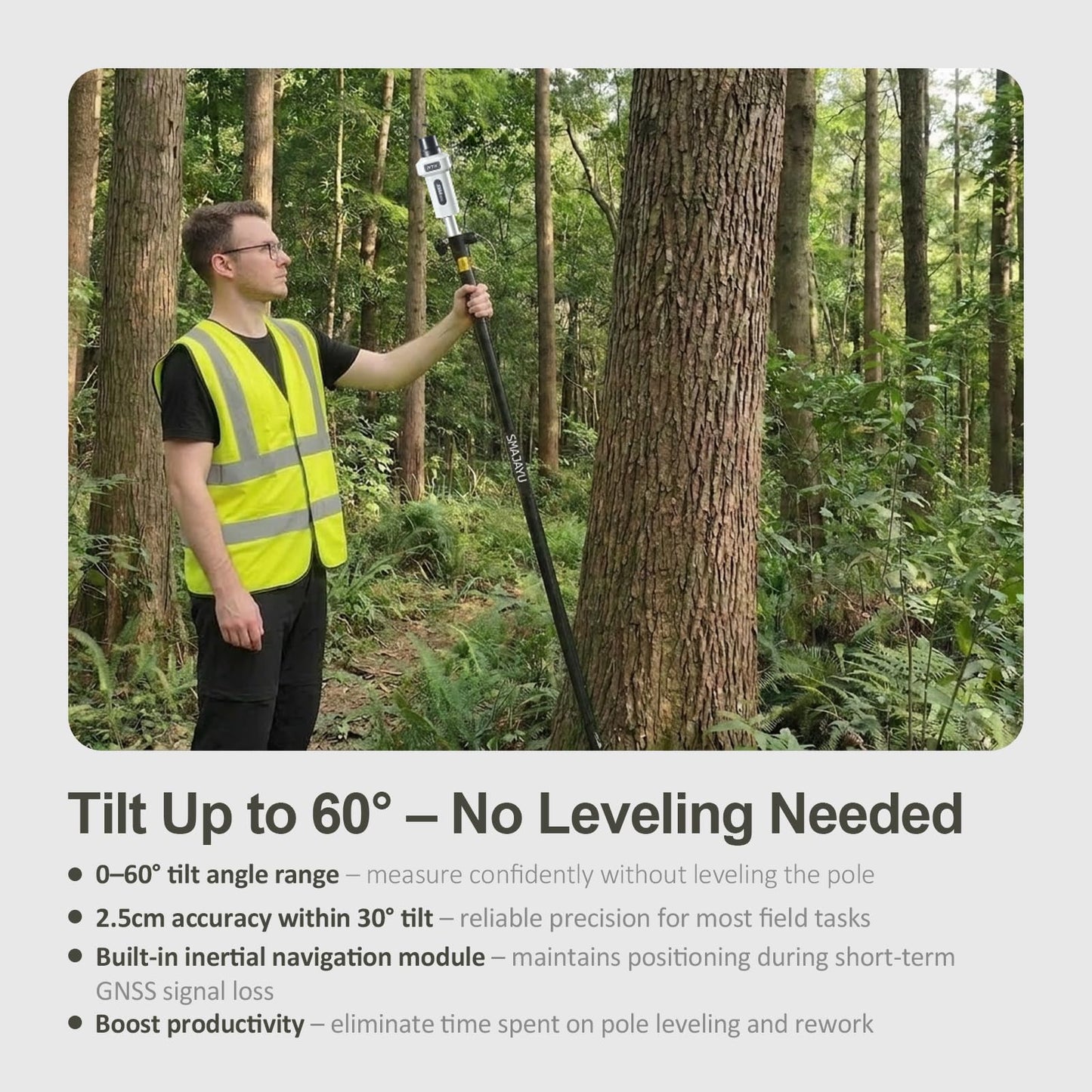 SMA25R Net GNSS RTK Survey Equipment, Android Handheld GPS Positioning Rover Receiver with Software, CORS Connection, 10cm Accuracy by PPP, 0-60° Tilt Compensation, for Land Surveying, Construction