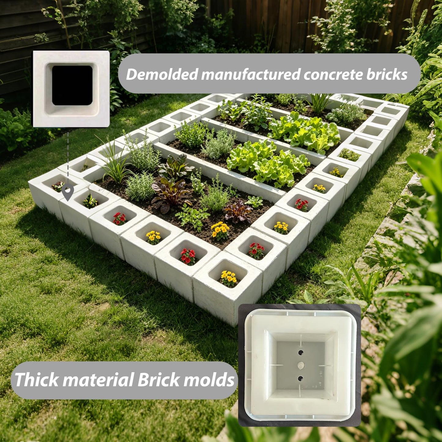 MWYZGMOLD Concrete Brick Molds - Reusable ABS Plastic Square Hollow Block Molds for DIY Garden Wall,Pathway Edging,Planter - Cement Block Mold for Construction, Landscaping