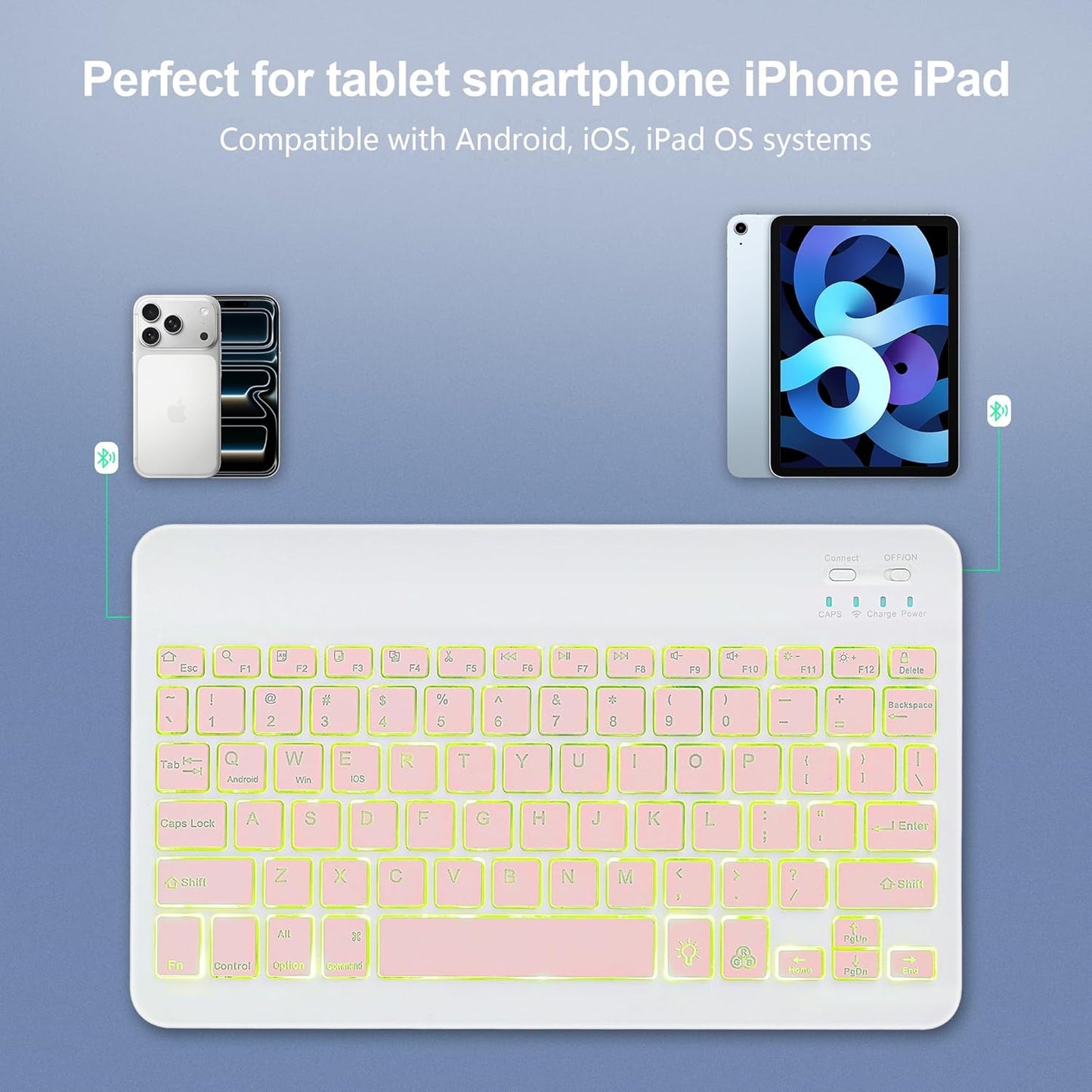 TOHAKATA A16 11th 10th Backlit Bluetooth Keyboard Small Portable Wireless Keyboard Rechargeable Illuminated for Android