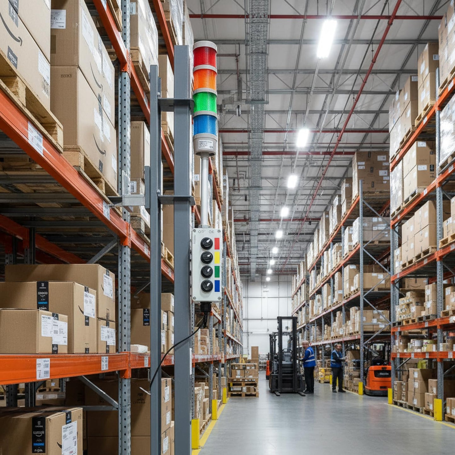 ANDONT 4-Stack LED Andon Tower Signal Light, Red/Yellow/Green/Blue, On/Off, ABB Selector Switch, Mean Well Industrial Power Adapter 6 ft, IP65 Rated, Plug-and-Play