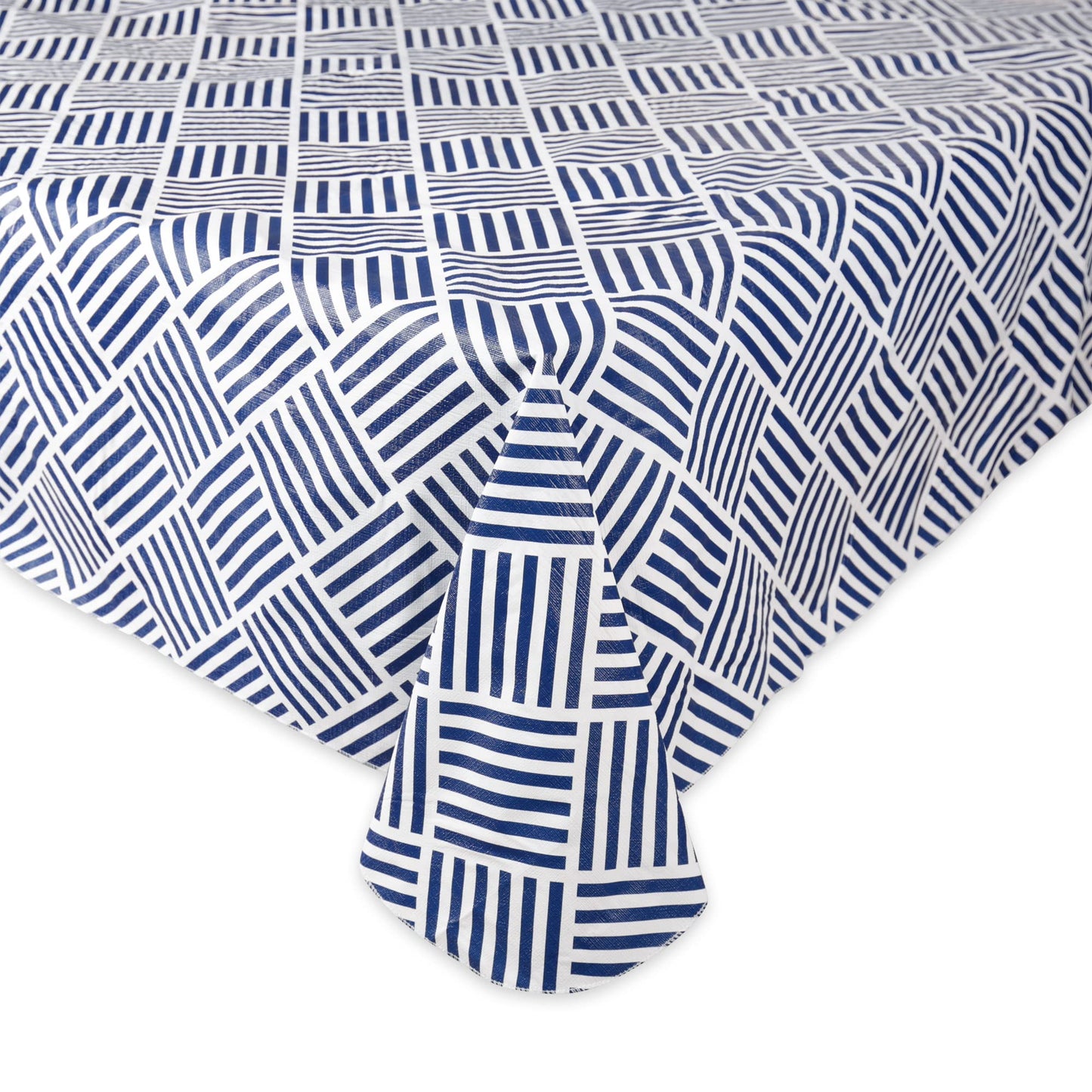 DII Indoor/Outdoor Vinyl Tabletop Collection Grid Pattern, Flannel Backed Tablecloth, Rectangle, 60x102, Navy