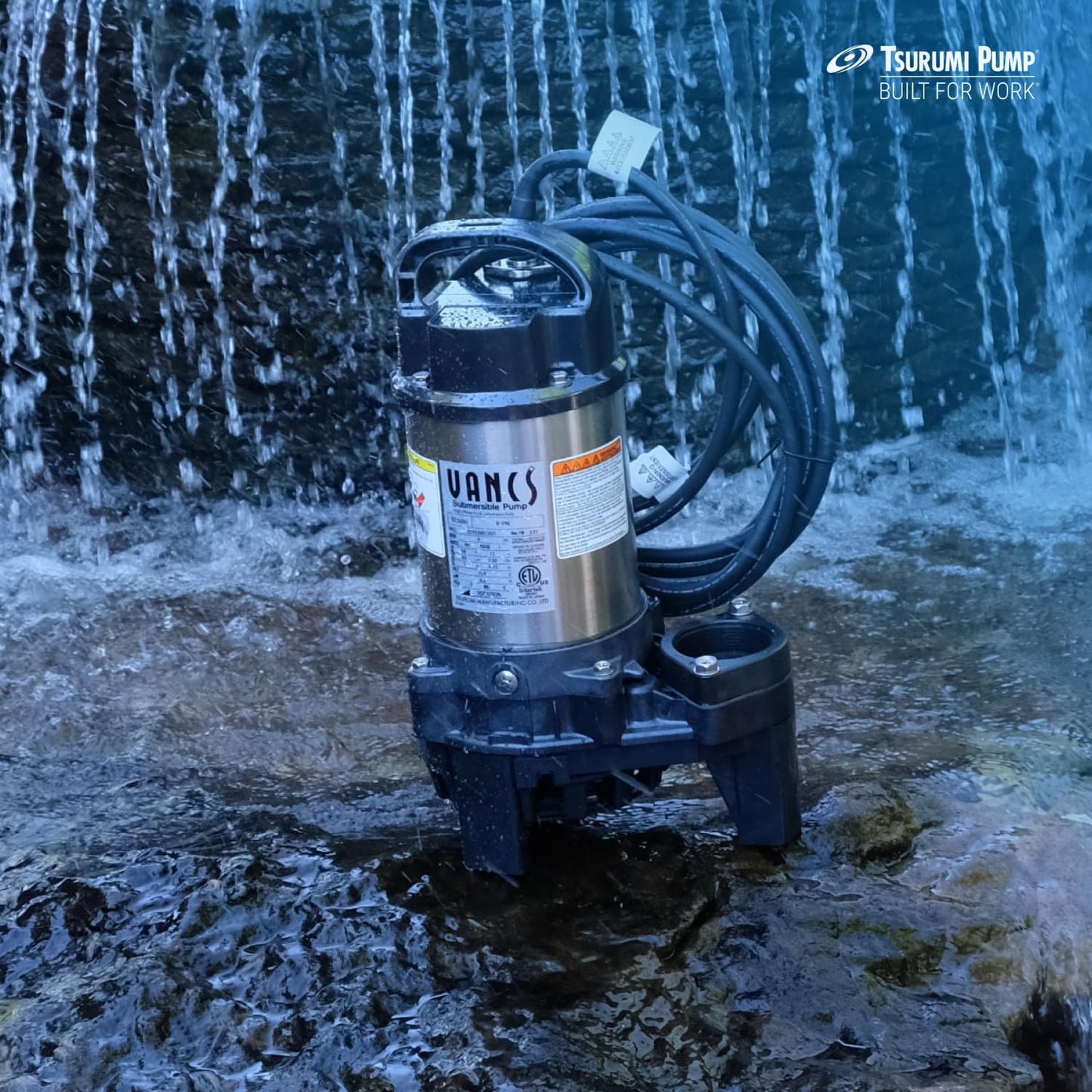 Tsurumi Pump 8PN (50PN2.75S) 1hp, 115V, Submersible Pond & Waterfall Pump, Stainless Steel, 5550 GPH. 2"" Discharge"