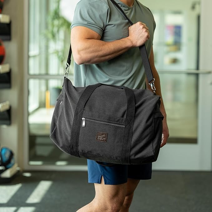 Duffle Bag ??Multipurpose Canvas Bag for Travel, Gym, Weekender, Carry On & More ??Durable, Spacious, Unisex Overnight Bag for Men & Women ??Perfect for Sports, and Everyday Use (Black)