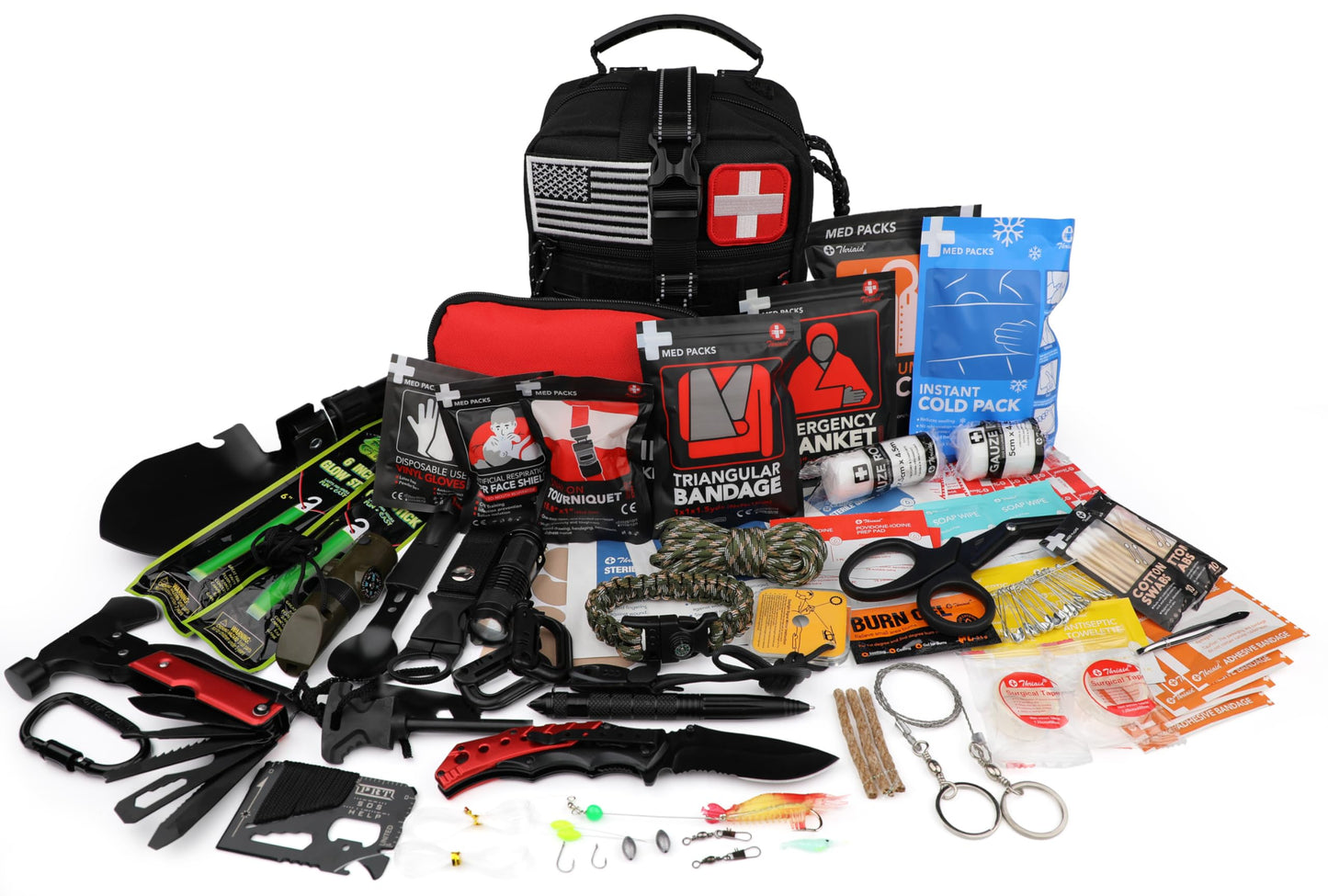 Survival First Aid Kit, 190 Pcs Survival Gear and Medical Supplies, Military IFAK EMT Molle Tactical Pouch for Outdoor, Camping, Hiking, Car, Vehicles and More (Black)