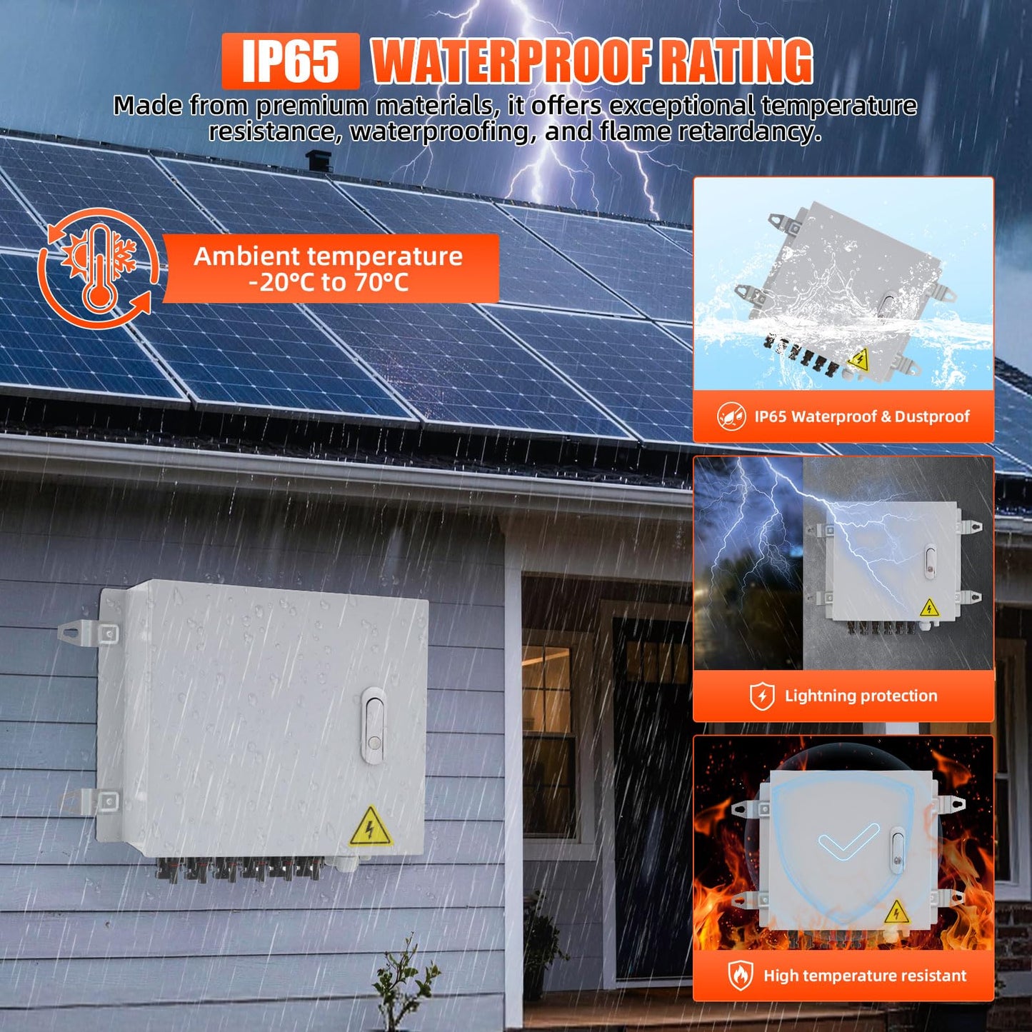 Doniks 6 String Metal Solar Combiner Box, IP65 Waterproof PV Combiner Box with 20A Rated Current Fuse, 63A Air Circuit Breaker,Lightning Arrester, Metal Box for On/Off Grid Solar Panel System