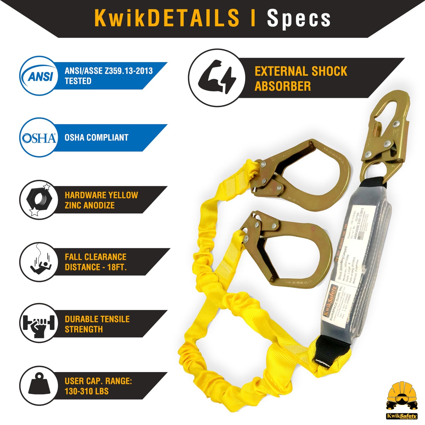 KwikSafety - Charlotte, NC -PYTHON [2 PACK] External Shock Absorber Double Leg 6ft Safety Lanyard OSHA ANSI Fall Protection Restraint Equipment Snap Rebar Hook Construction Arborist Roofing