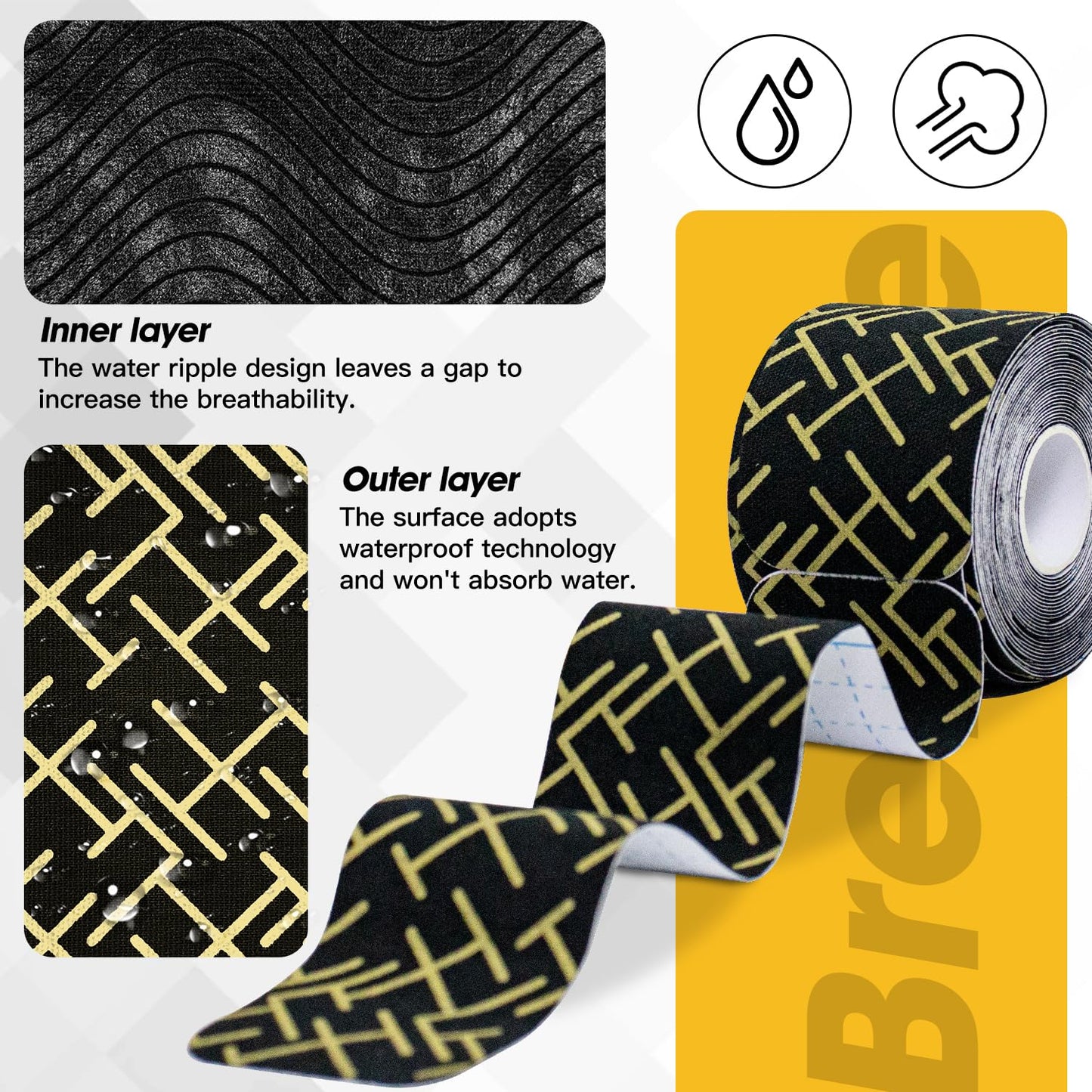 Kinesiology Tape, Premium Precut 2 Roll Pack Flexible & Breathable Athletic Tape for Shoulder, Knee and Ankle, Elastic K Tape for Sport & Weightlifting, Muscle Strain Relief & Joint Support - Black