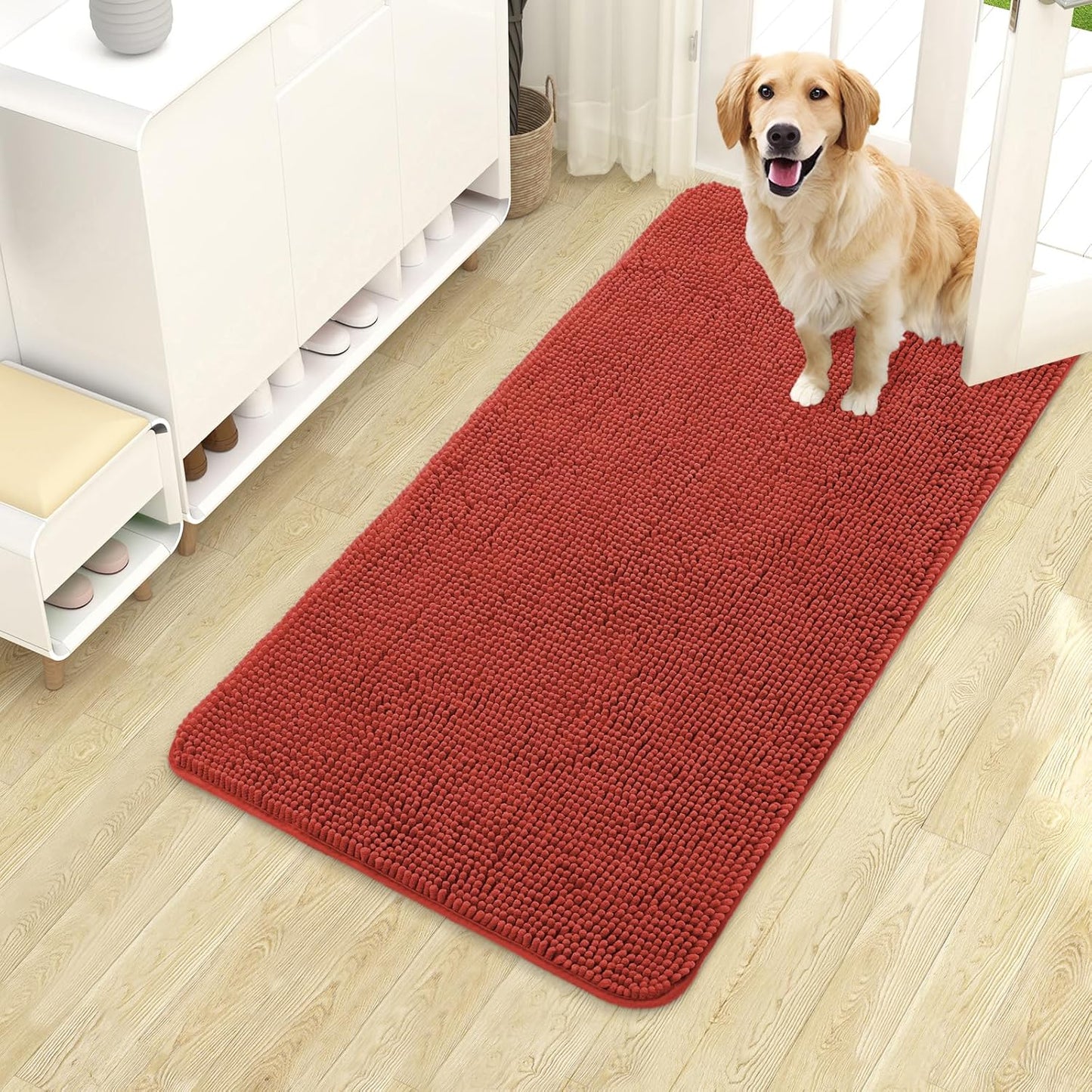 OLANLY Dog Door Mat - Absorbent Non-Slip Washable Doormat for Muddy Paws | 40x24, Maple Red