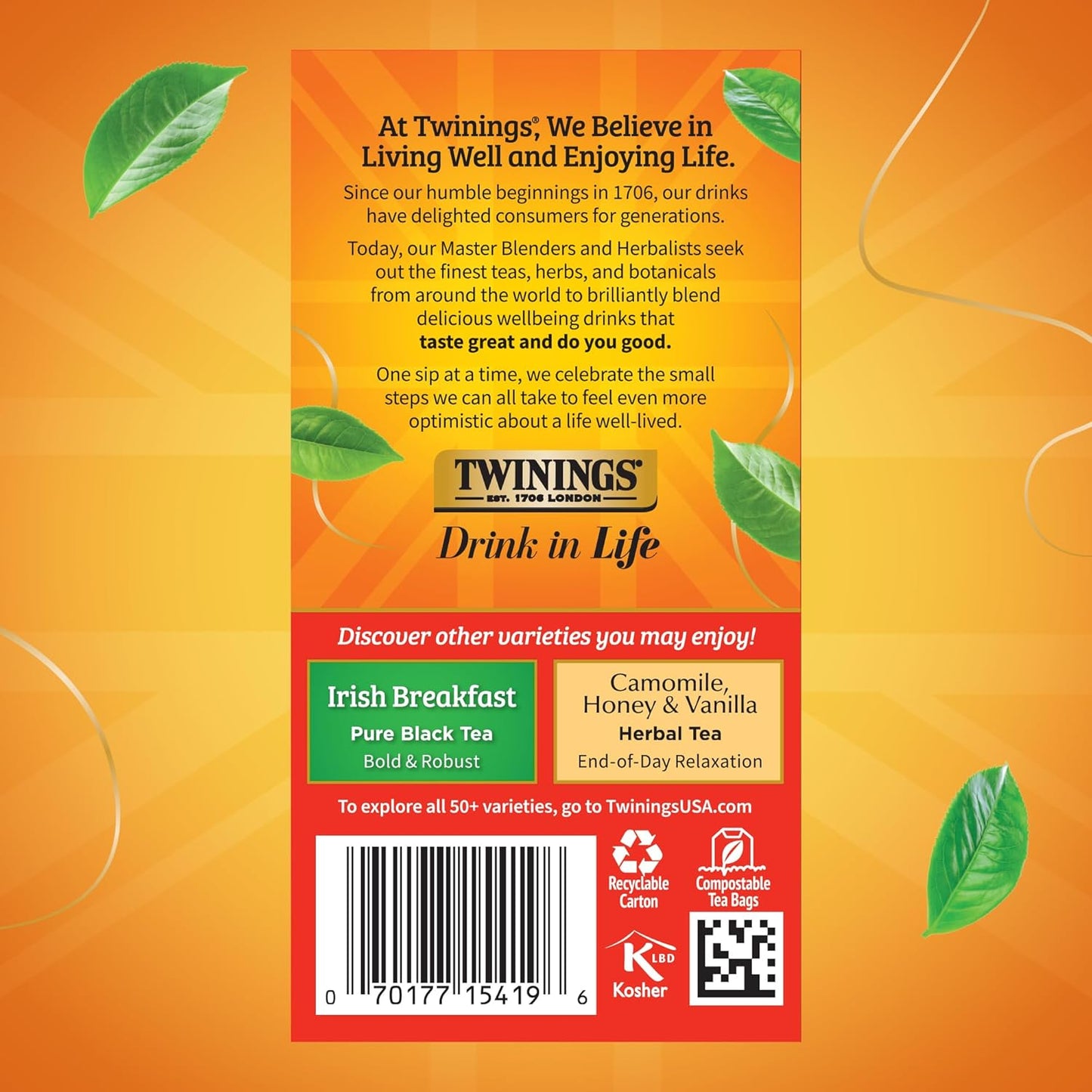 Twinings English Breakfast Black Tea - Robust & Flavorful Individually Wrapped Bags | 20 Count (Pack of 6)