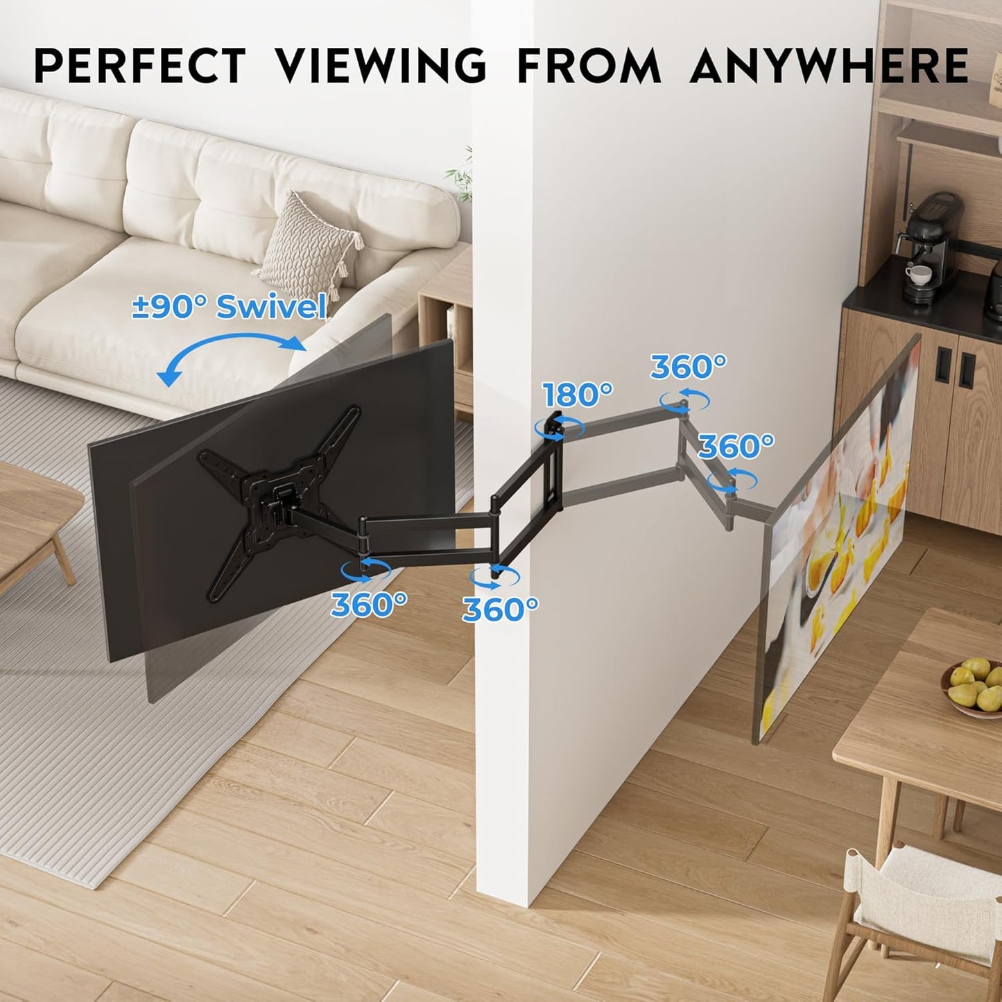 BONTEC 2665 Inch 37.4 Inch Setup, 400x400, 77 lbs TV Wall Mount for Flat and Curved Screens with Long Extension, Full