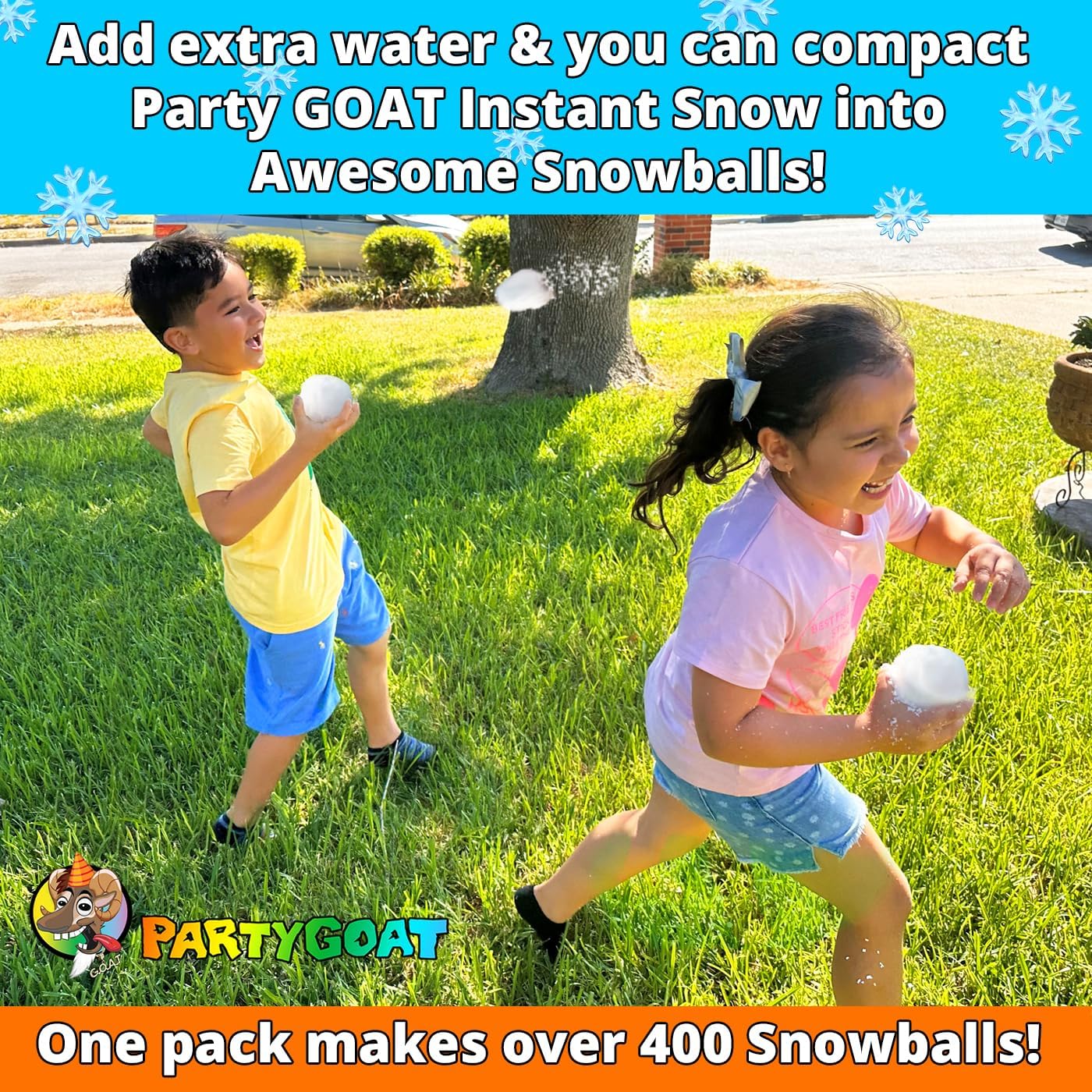 PARTY GOAT Instant Snow Powder - Create 7 Gallons of Fake Snow for Indoor & Outdoor Fun | 18oz