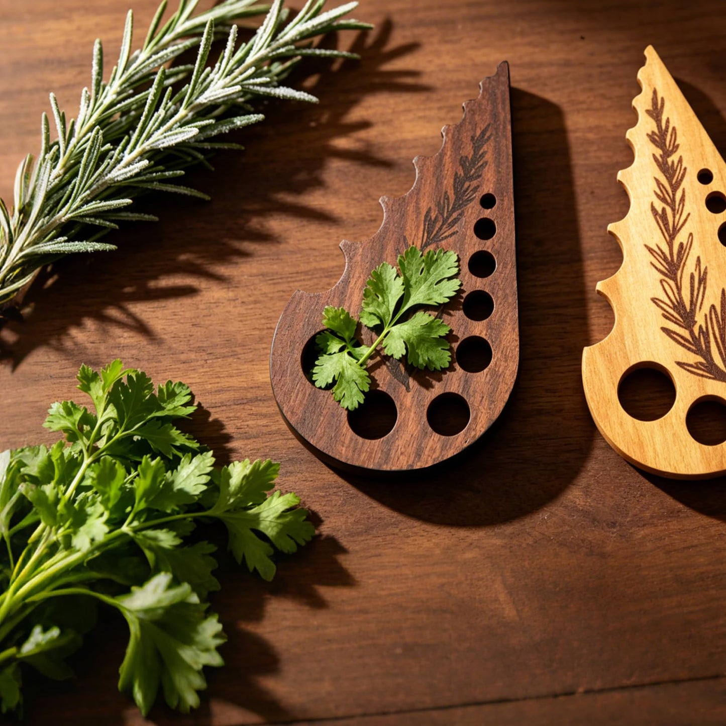 2Pcs Wooden Vegetable Leaf Separator, Handmade Herb Stripper Tool,Fun Kitchen Gadgets, Exquisite Herb Stripper Bowl Gifts for the Kitchen Suitable for Home Use & Chefs