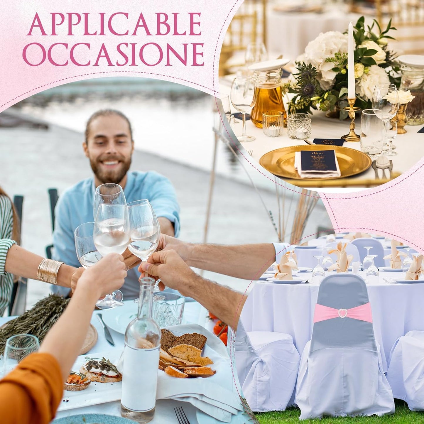 VitalCozy Spandex Chair Sashes - 50 Pcs with Heart-Shaped Buckle Slider | Universal Elastic Ties for Weddings & Events (Pink)