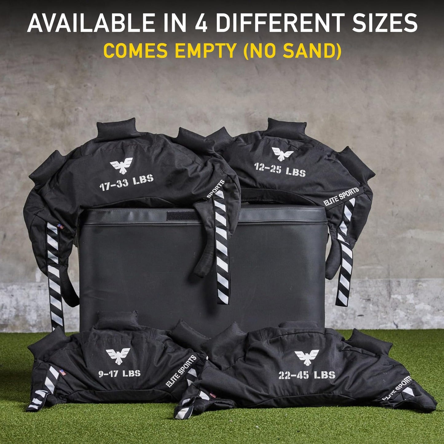 Elite Sports Bulgarian Canvas Bag Fitness Canvas MMA Gym Cross Training Sandbag (Black, 25 LBS) - UNFILLED