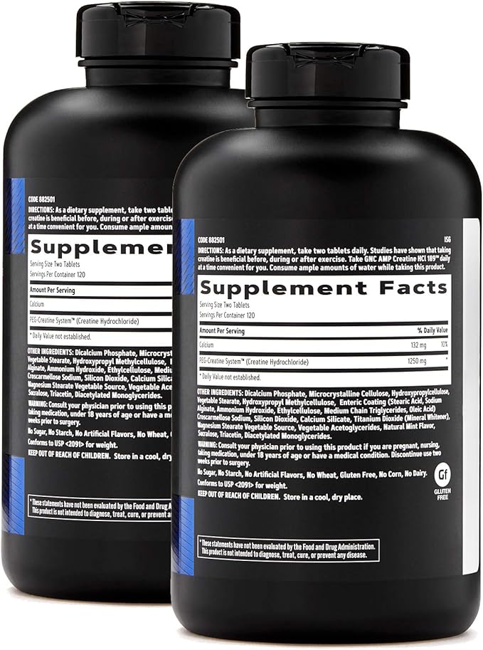 GNC AMP Creatine HCl 189, Targeted Muscle Builder and Recovery Supplement, Fast Absorbing Performance Blend, 480 Count