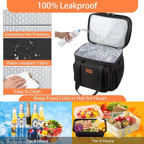 GLENKEY Expandable Insulated Lunch Box - Durable Leakproof Cooler Bag for Men & Women | 20 Can Capacity, Black