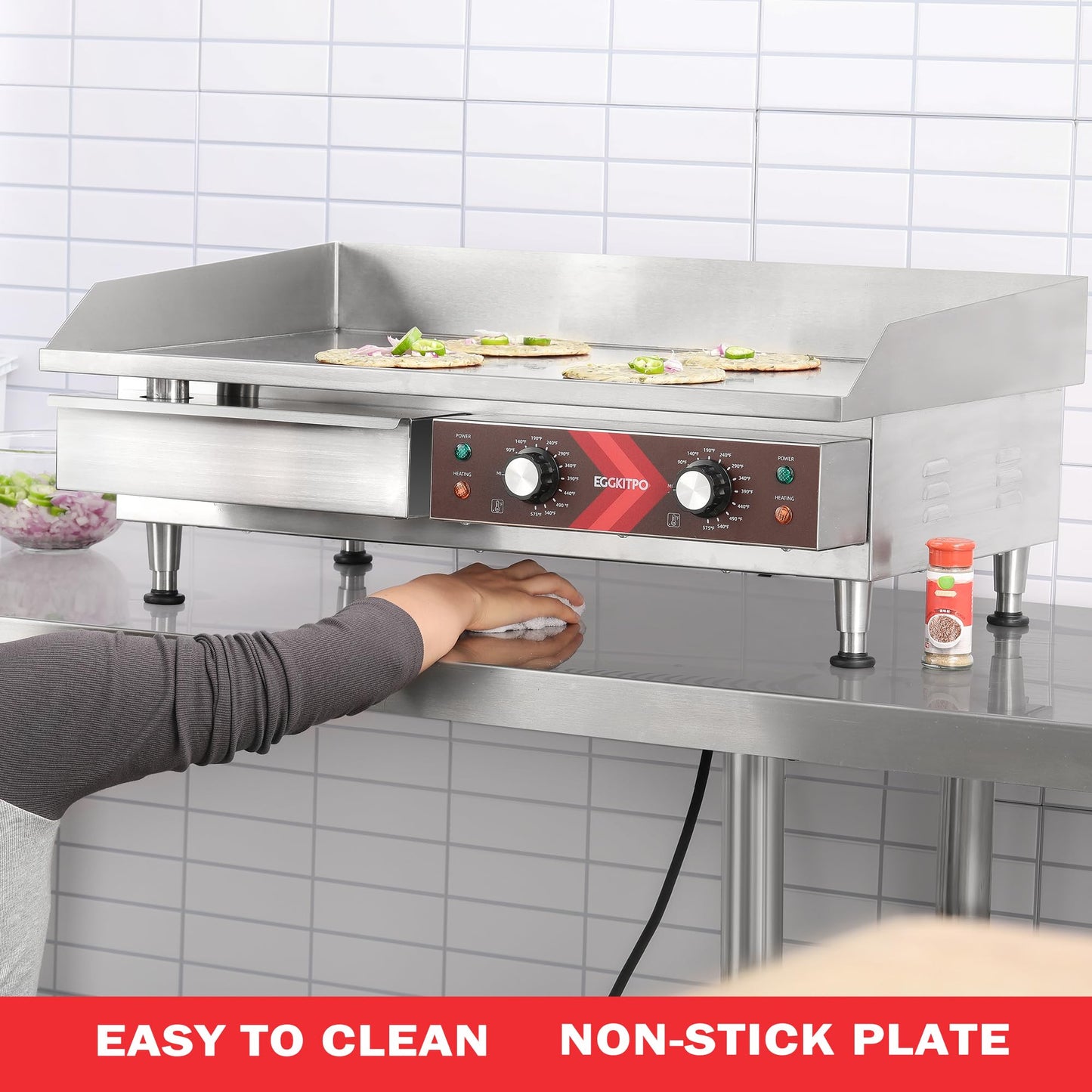 EGGKITPO ECF4-NG 50LB 120,000 BTU Natural Gas Fryer and 29 Inch Large Countertop Griddle Commercial Electric Griddle (120v 3500w)
