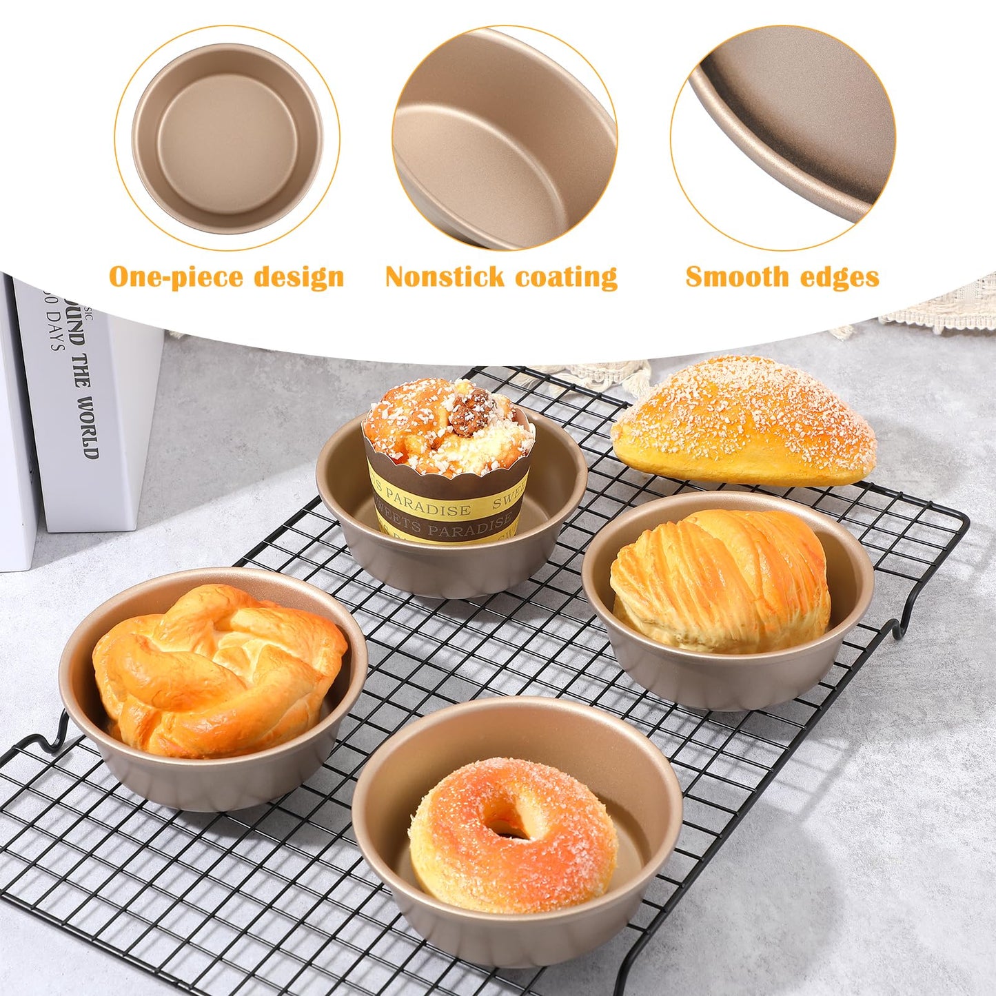 HOFURME 6 PCS Air Fryer Mini Pie Pan Tart Tins, Jumbo Muffin Cupcake Pan 4 Inch Air Fryer Hamburger Bun Mold, Non-Stick Air Fryer Egg Baking Pan Individual Mini Cake Pans for Baking