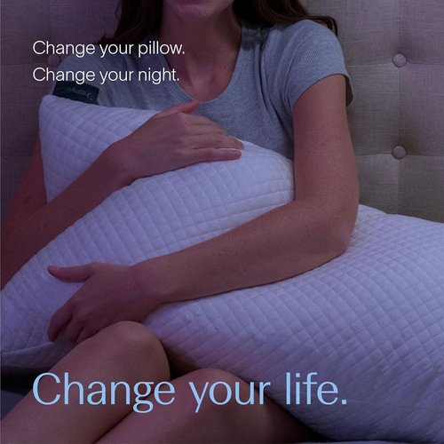 DreamyBlue Signature Pillow - Adjustable Loft Shredded Memory Foam for All Sleep Positions | Washable Bamboo Cover (Queen)