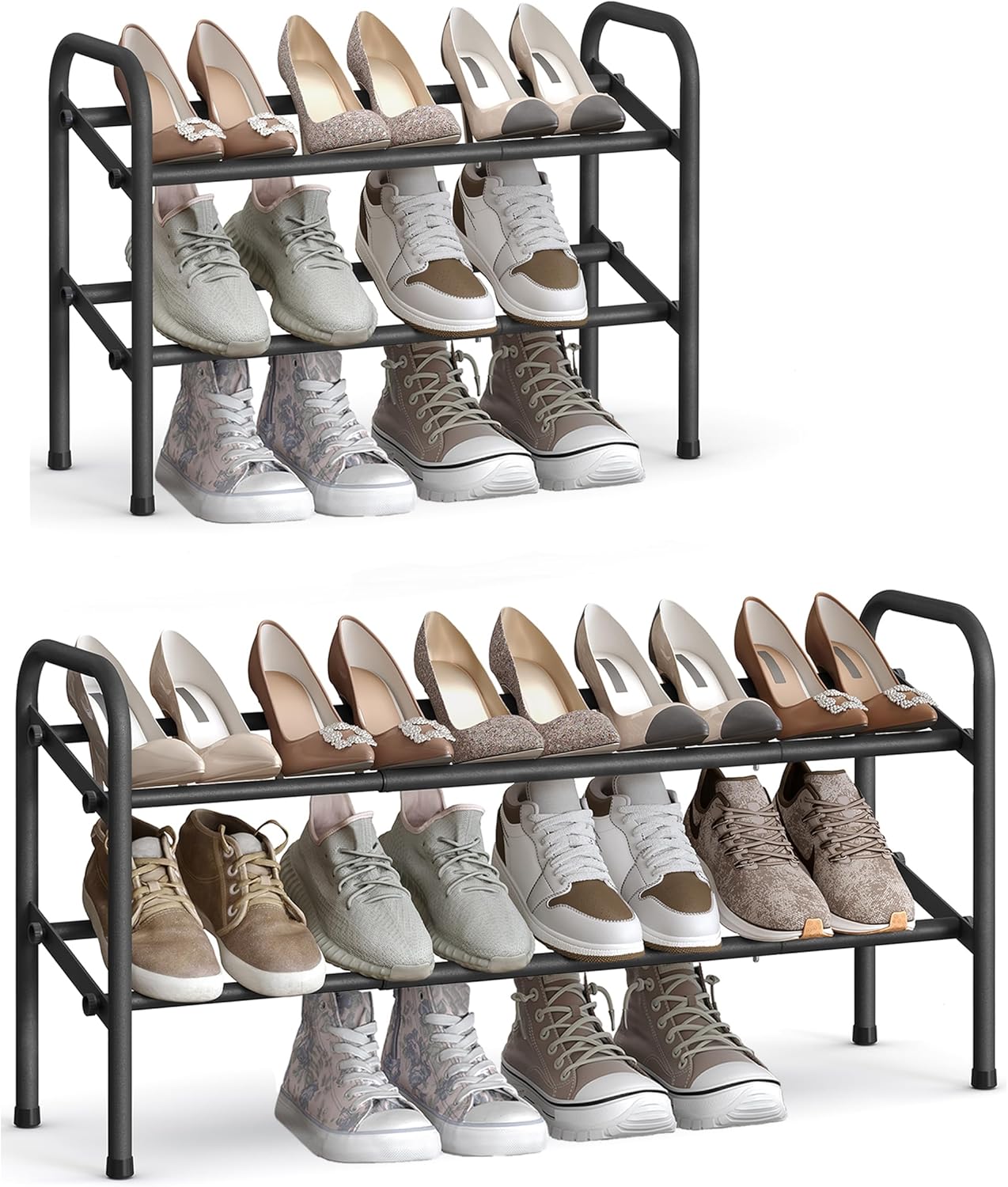 SONGMICS Expandable Shoe Rack - Adjustable 2-Tier Organizer for 15 Pairs - Metal Storage Solution in Ink Black