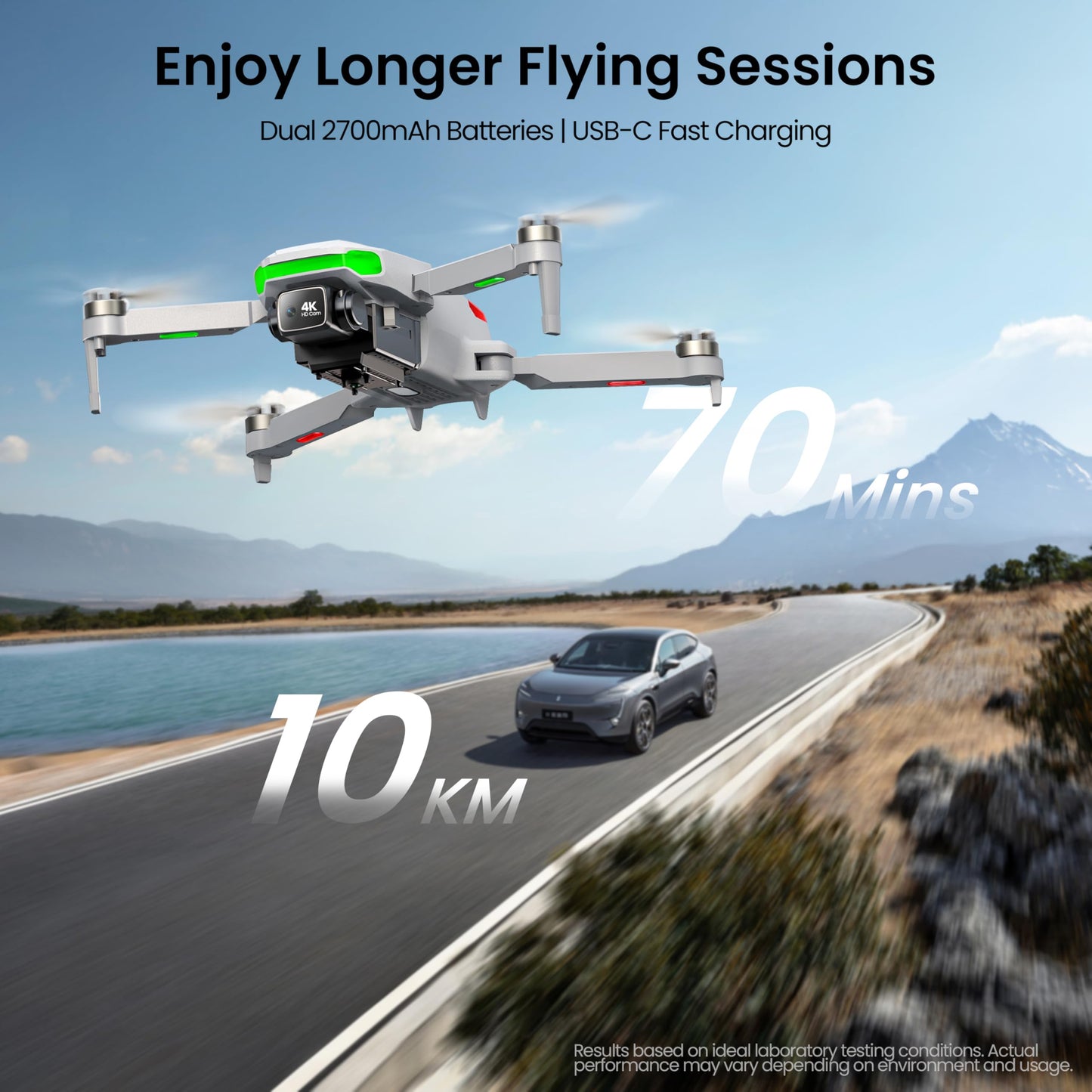 Drone with EIS 4K Camera for Adults, GPS Drone with 5.0" Screen on Controller, 70 Mins Flight, Long Range Transmission, AI Track&Orbit Mode, Follow Me, Auto Return, Lightweight and Foldable RC Drones for Beginner Toy Gifts, Under 249g