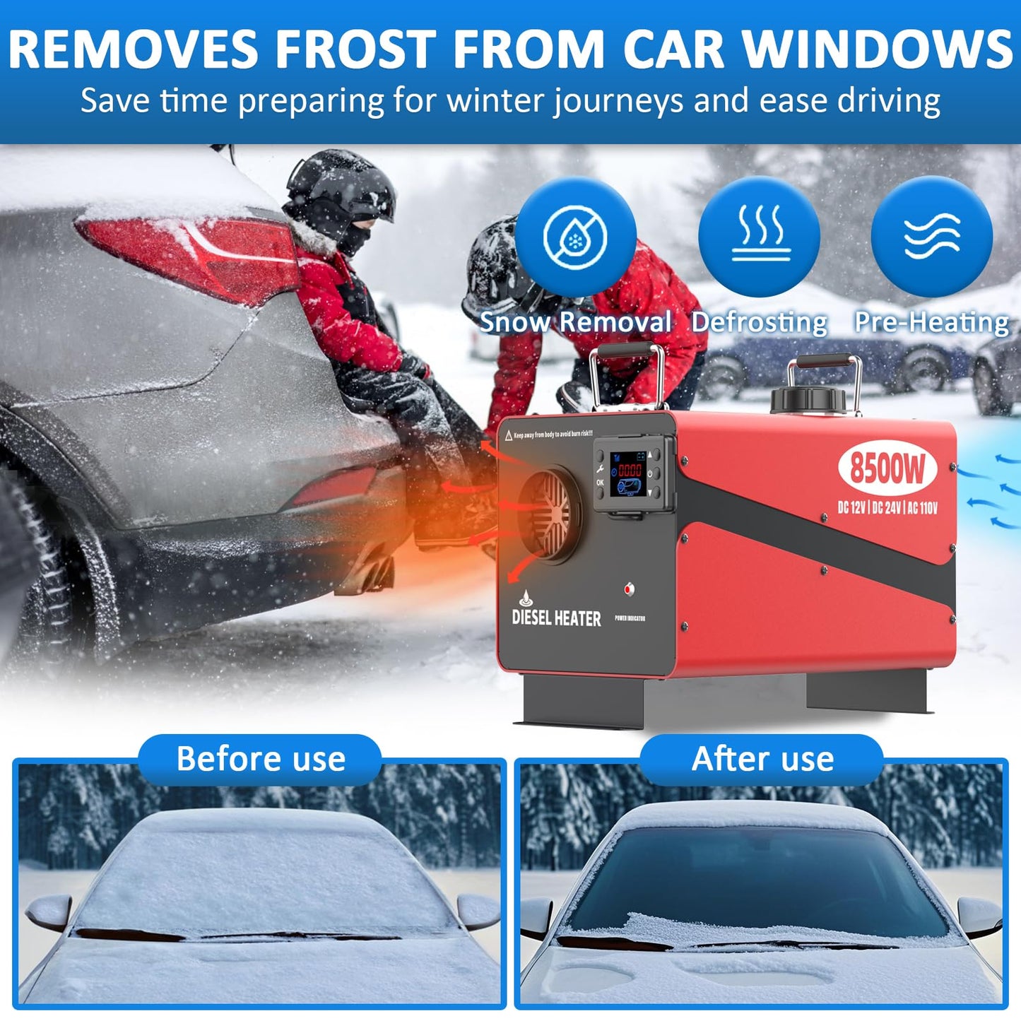 8500W Diesel Heater, 110V/24V/12V Ultra Parking Heater with Remote Control and LCD Display, 2025 Upgraded All-in-One Instant Heat Low Noise for RV Truck Boat Bus Home Shop (110V/24V/12V Heater)