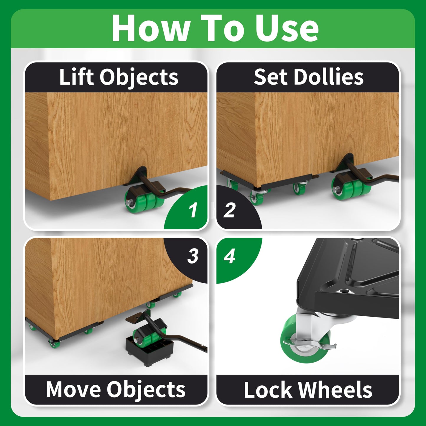 NEST EASY Heavy Duty Furniture Dolly 360° Rotating 5 Wheels, Alloy Steel Furniture Movers Up to 3000 lbs/1360 Kg Load Capacity with Measure Tape and Leveler (5.3x5.3 in)