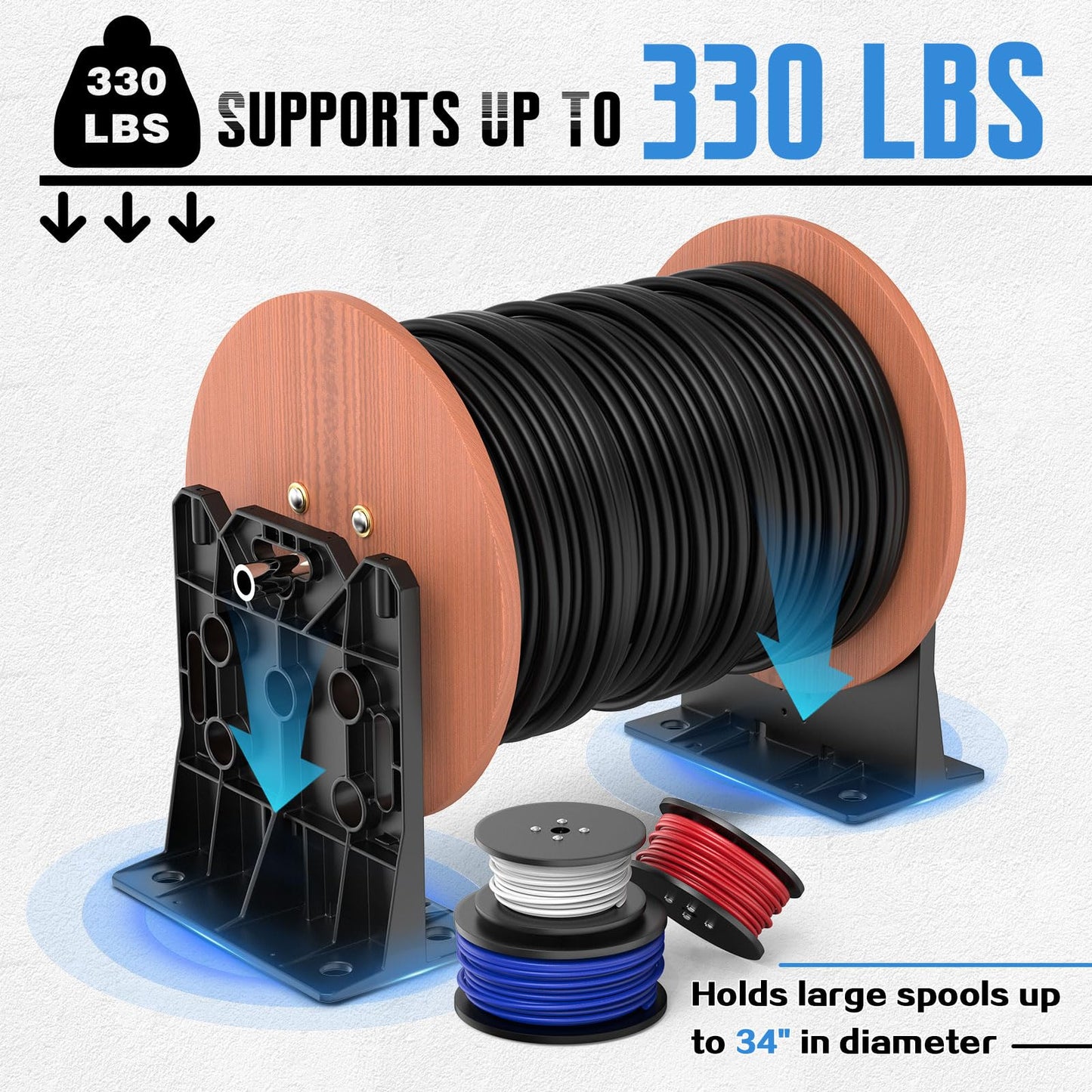 Glosaie Multi Purpose Wire Dispenser, Industrial 330 LBS Capacity Wire Spool Rack/Wire Spool Holder for Spools Up to 34" In Diameter, Workstation & Seat for Jobsite & Workshop, Black