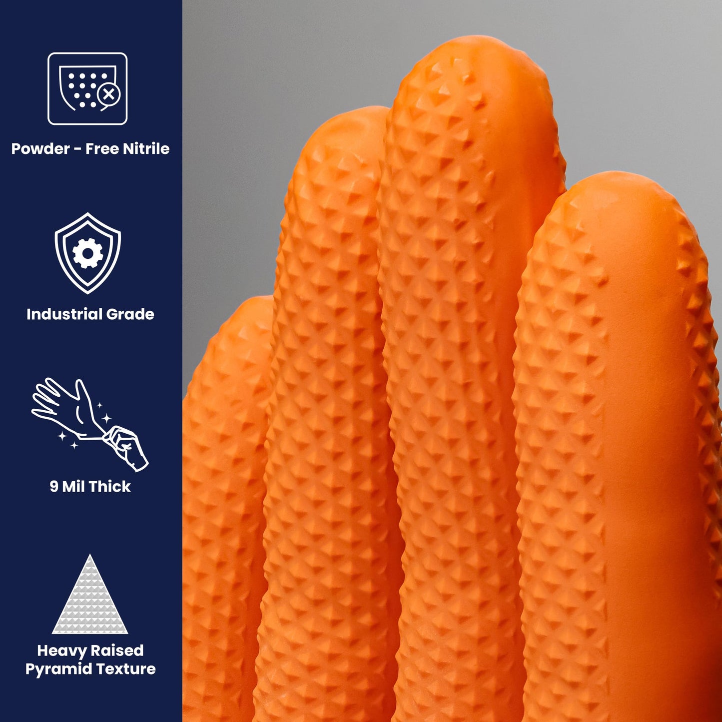 Adenna ProWorks CATCH Disposable Nitrile Gloves – 9 Mil, Heavy Duty Work Rubber Glove with Raised Pyramid Grip, Non–Latex & Powder Free, Case of 900, X–Large, Orange