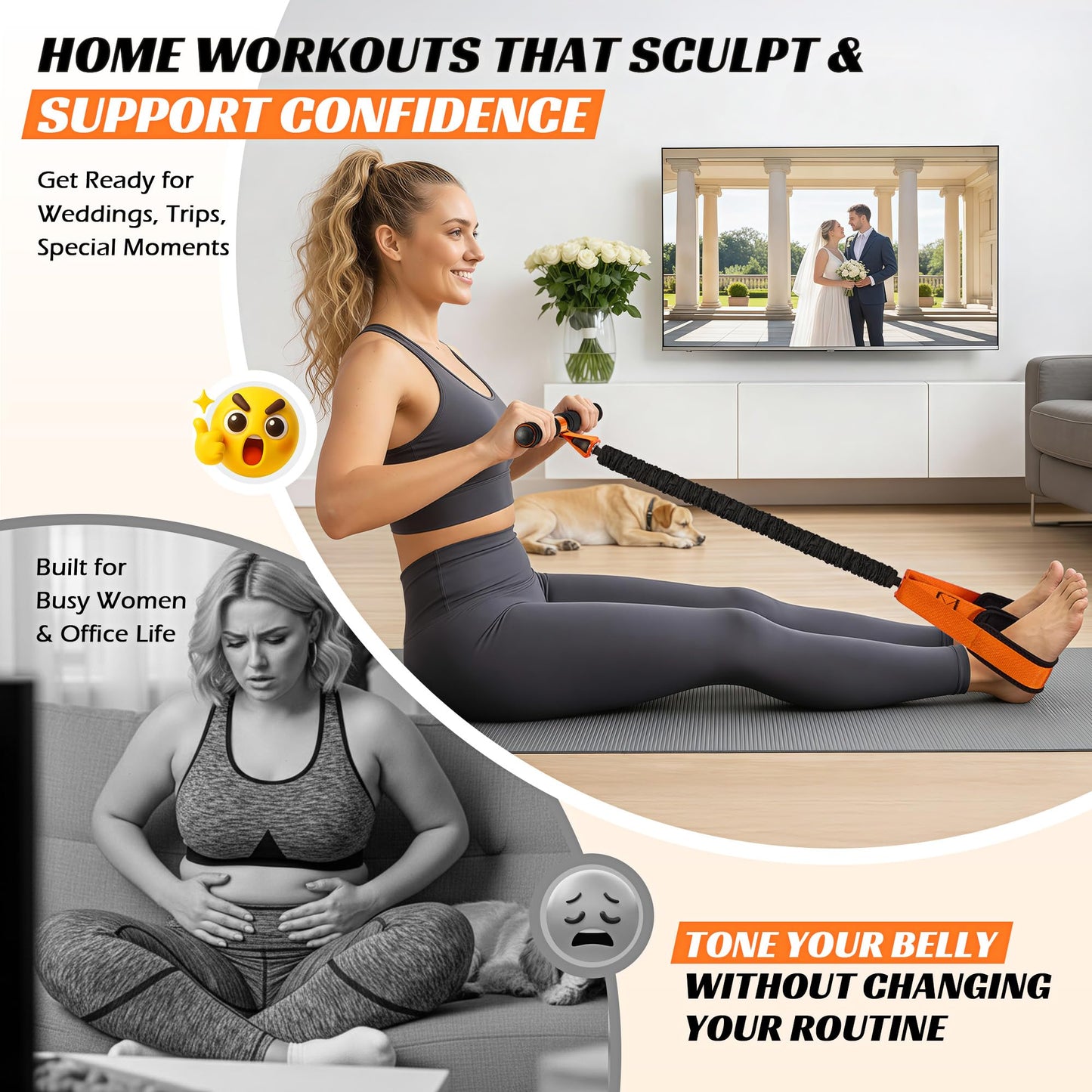KUTIZE Multifunction Pedal Resistance Band with Handle, Upgraded Exercise Equipment with Soft Foot Pedal for Sit Up & Full-Body Home Gym Workouts, Core/ABS Training, Pilates, Yoga & Physical Therapy