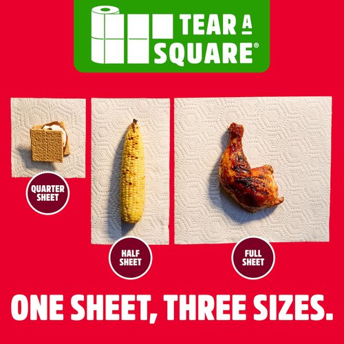 Brawny Tear-A-Square 3-Ply Paper Towels, 1 Mega Roll = 2 Regular Rolls, Strong, Absorbent, and Durable with 3 Sheet Sizes (Quarter, Half, Full)