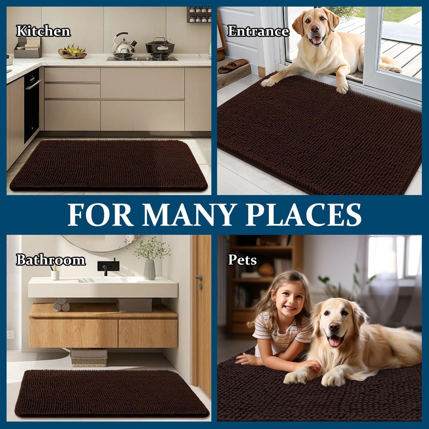 OLANLY Dog Door Mat - Absorbent Non-Slip Chenille Mat for Muddy Paws | 47x24 Inches, Brown