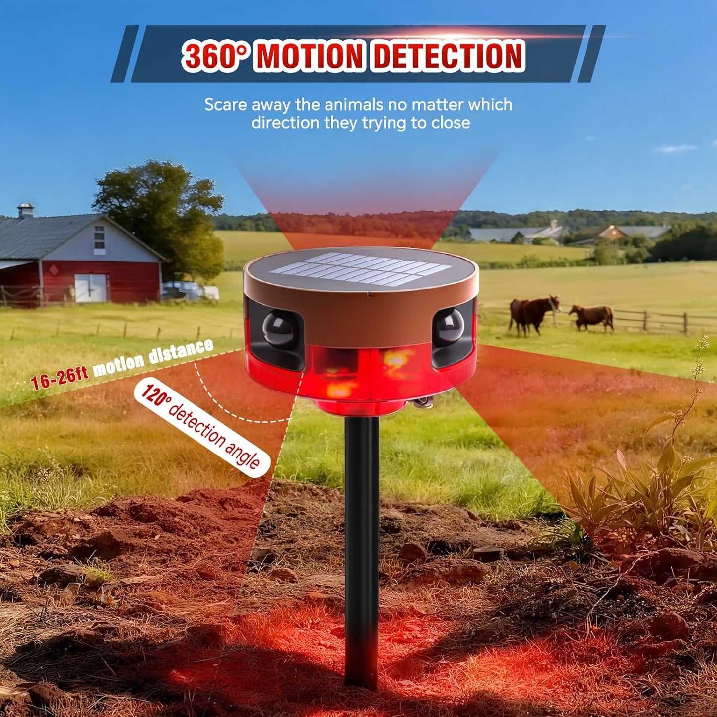 COTINSE 130dB 13 360 Solar Outdoor Motion Sensor Alarm-Dog Barking or Gunshot Sound, Noise, Sounds & Motion Detector