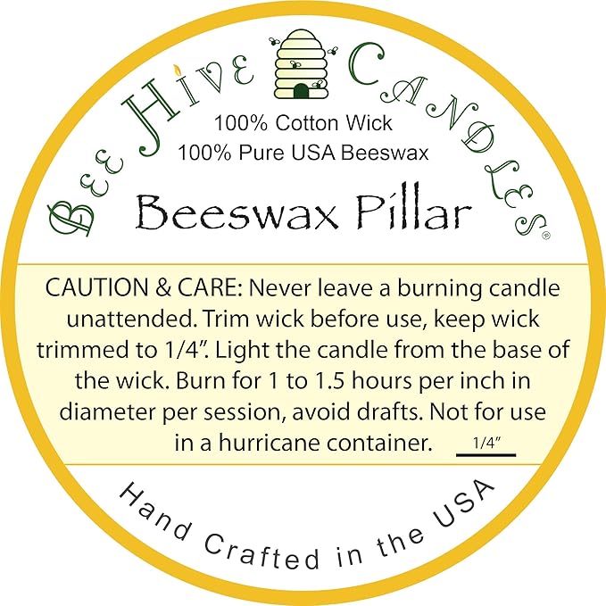100% Pure Beeswax Pillar Candle (2" x 6") | Natural Beeswax Candles | Soy, Paraffin & Fragrance Free | Handmade in The USA