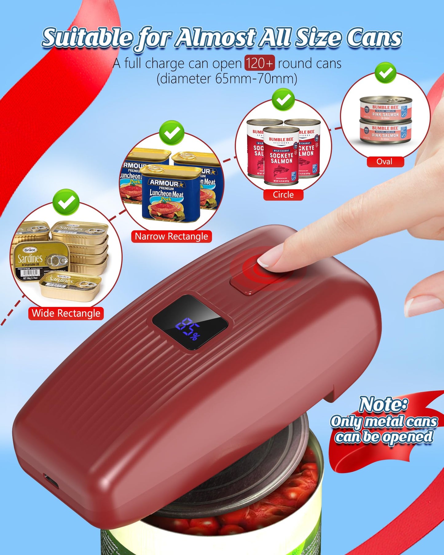 HuiJuKeJi Countertop Electric Can Opener, Rechargeable Automatic Can Opener LED Display Fit Almost Sizes, One-Touch Can Opener Electric Kitchen Gadget for Seniors Smooth Edge, Food Safety Camping