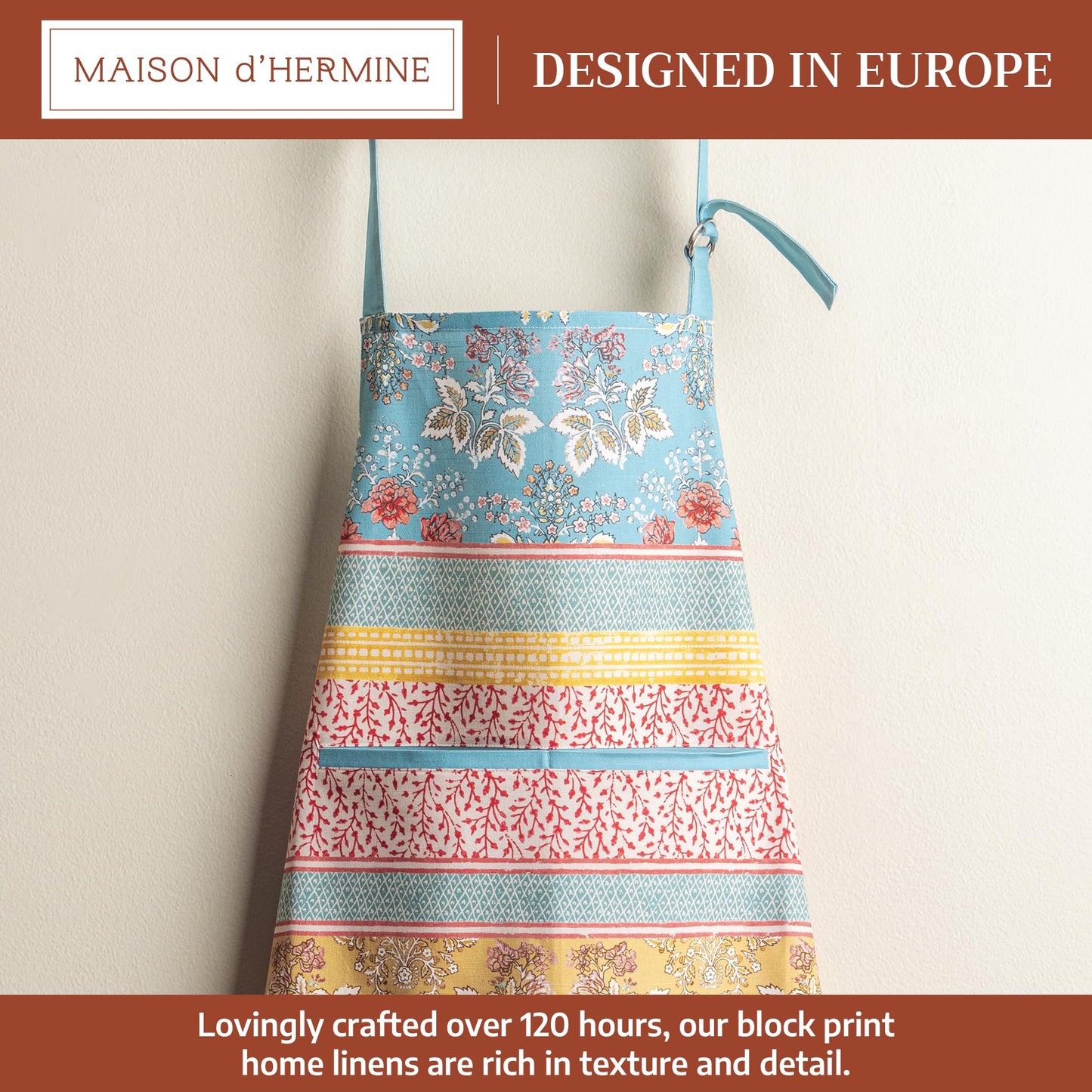 Maison d' Hermine Apron for women with Pocket 100% Cotton 27.50"x31.50" 1 Piece Adjustable Neck Strap & long ties Apron Men, Chef, Wedding, Cooking, Gardening, Server Spring/Summer (Marquise)