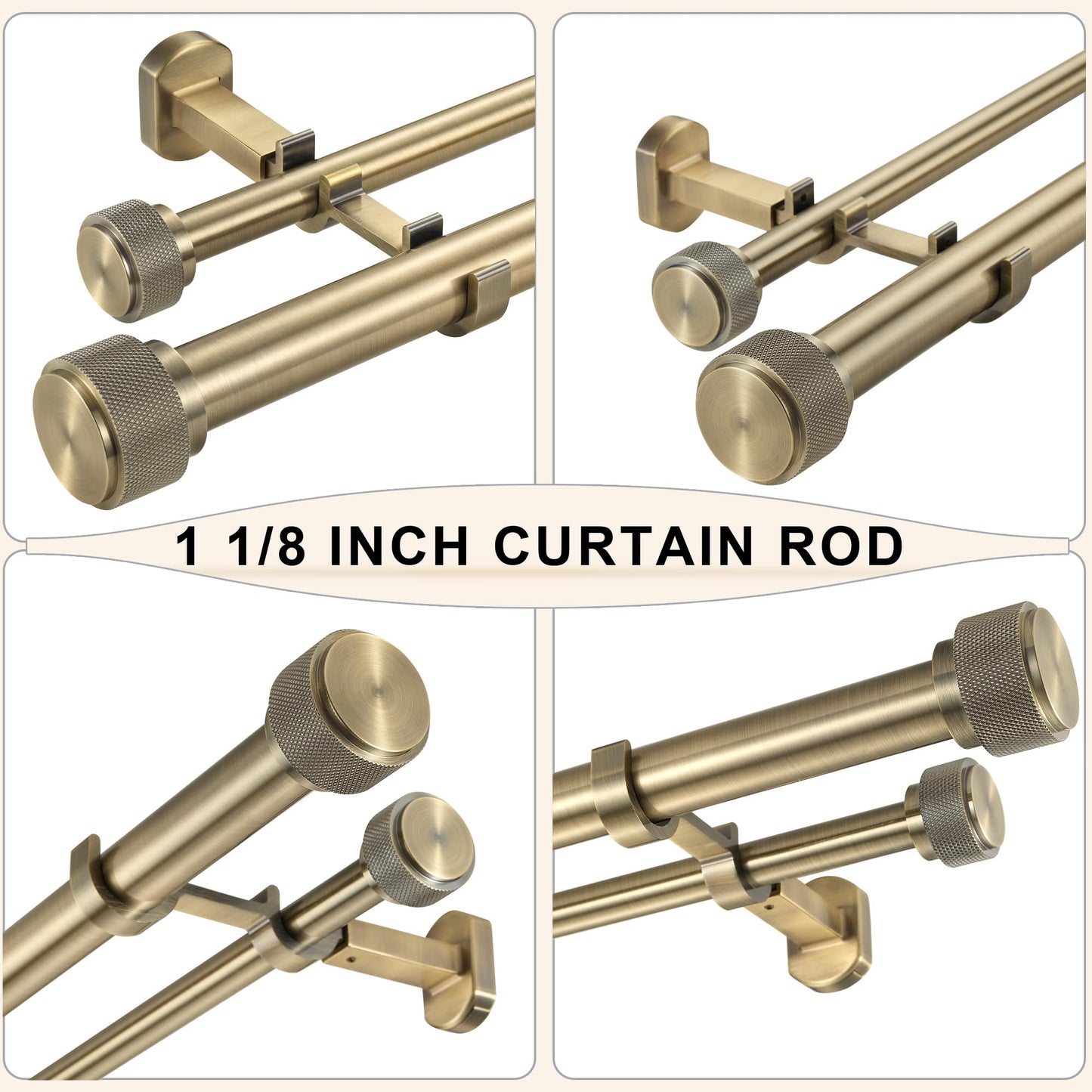 1-1/8 inch Double Curtain Rod - Premium Nonadjustable 144in/12ft Drapery Rods - Heavy Duty Dual Curtain Rods for Windows - Aluminum Finials & Adjustable Concealed Mounting Bracket - Antique Bronze