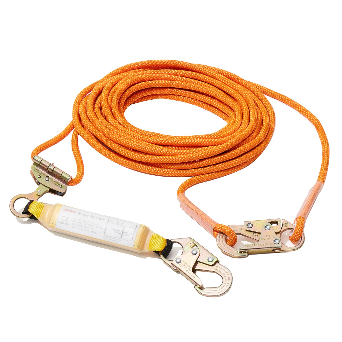 WXYSYHR Fall Protection Safety Rope 50FT Roofing Harness Safety Lanyard Tree Climbing Line Kit with Alloy Steel Grab Snap Hooks Shock Absorber Heavy Duty Roof Safety Equipment ANSI CE