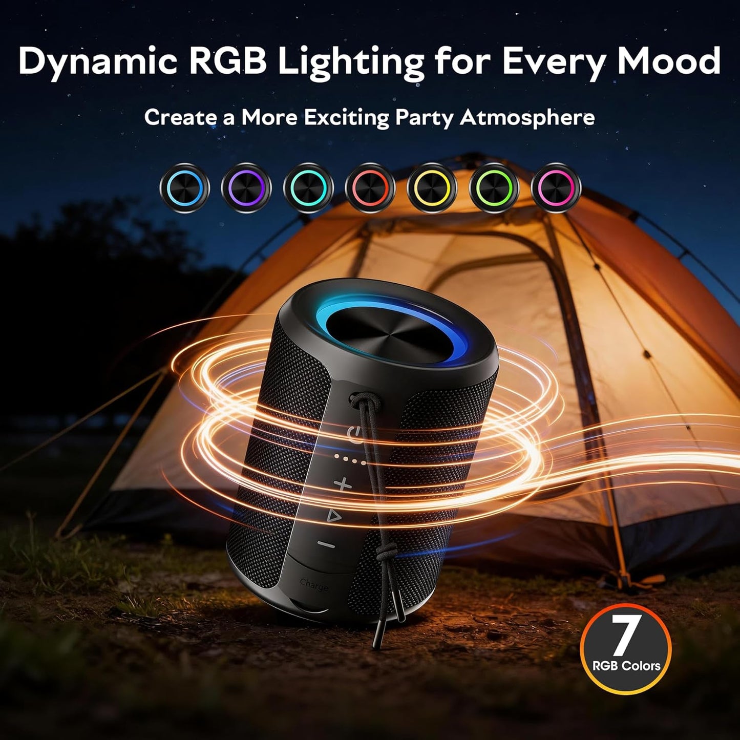 DUDGSIS IPX7 20W 15H Portable Bluetooth Speaker, Waterproof Wireless Speaker with Loud Stereo Sound, Playtime