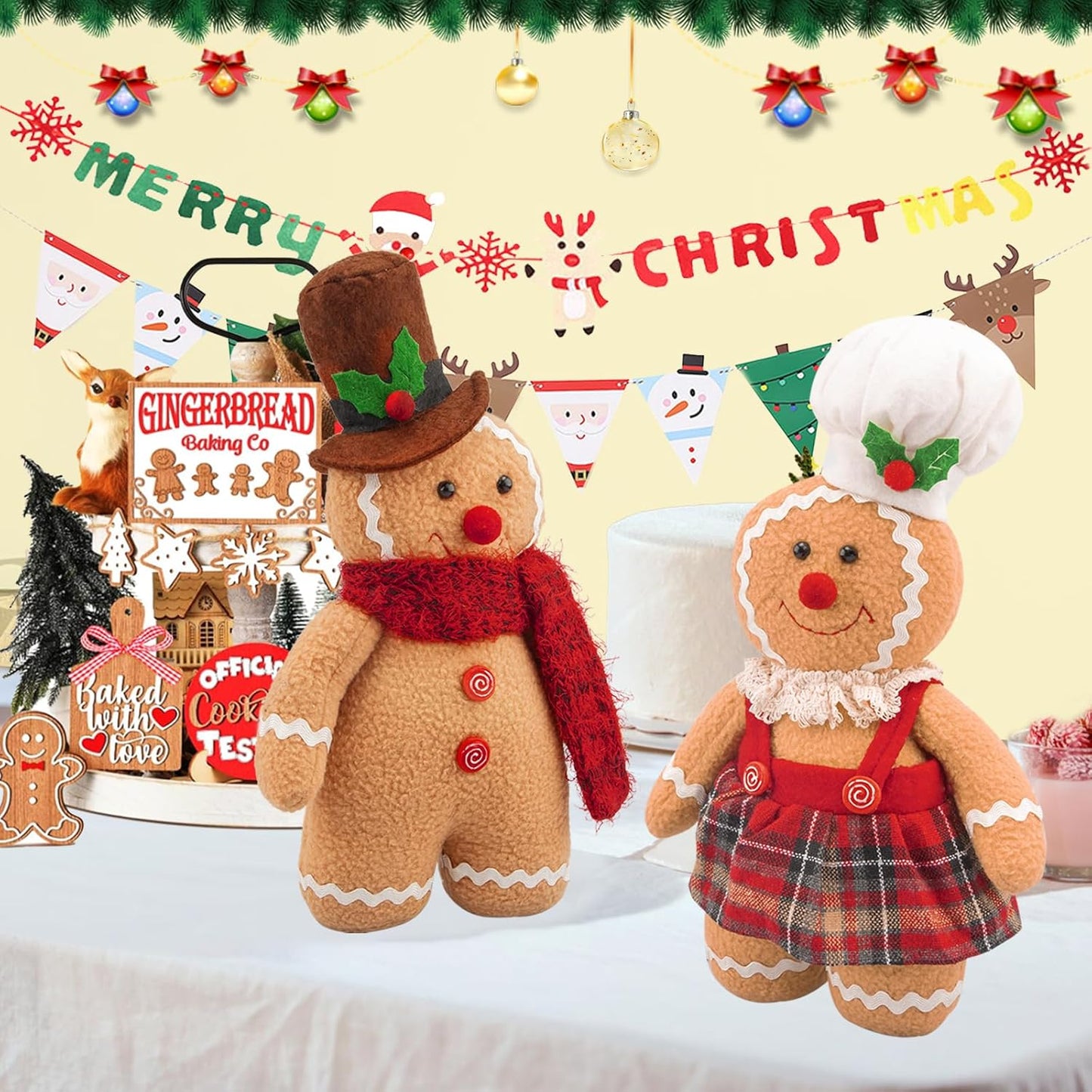 Regine Switzerland Gingerbread Plush Ornaments - 12.6-Inch Stuffed Animal Christmas Decor Gift Set (2-Pack)