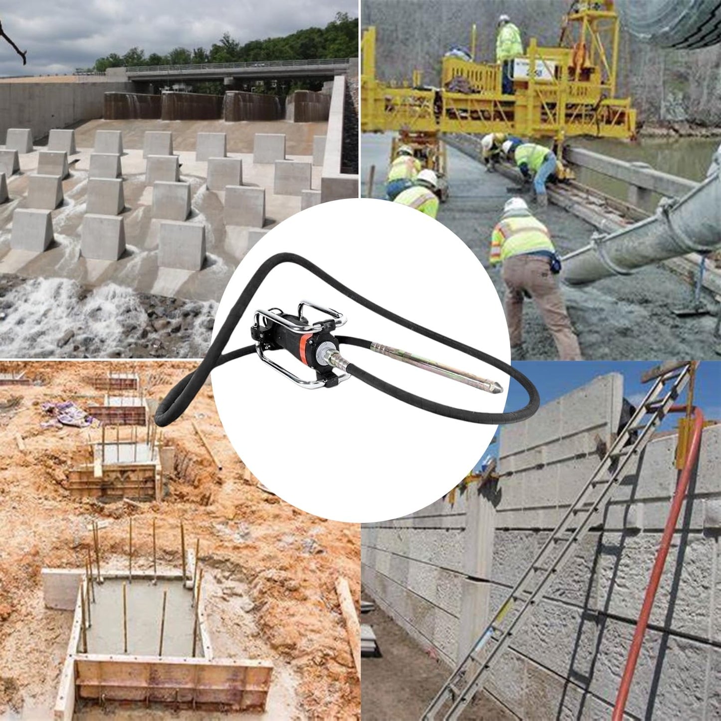 1600W Power Concrete Vibrator, 16000RPM 2HP Handheld Concrete Vibrating Tool, Concrete Construction Immersion Vibrator with Ø1.5” Rod & 14.75ft Flexible Shaft