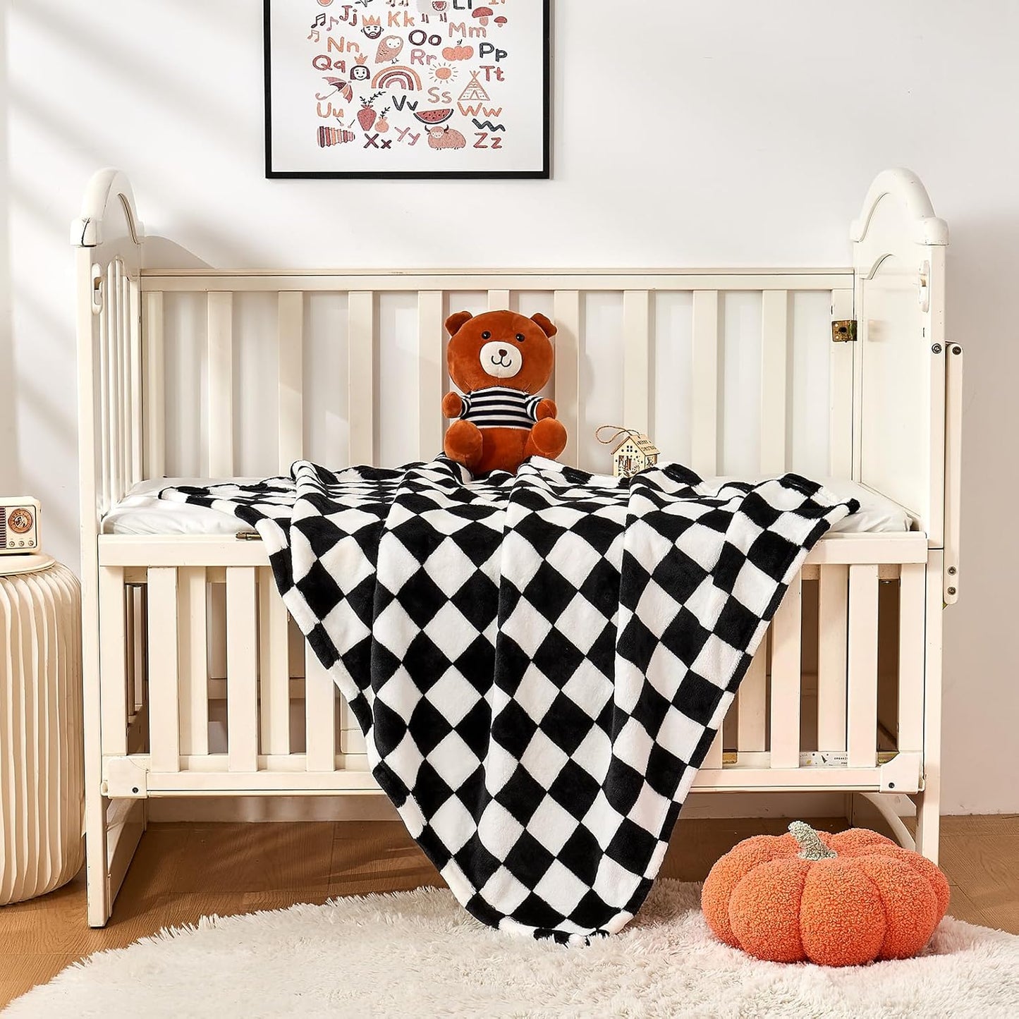 Yurhap Checkered Baby Blanket - Ultra Soft Fleece Receiving Blanket for Infants | 30"x40", Black