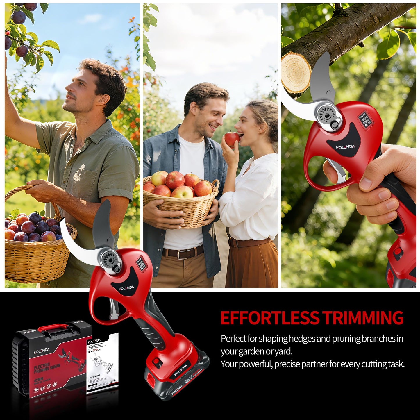 KOLENDA 21V Cordless Electric Pruning Shears 42mm(1.65") Cut Diameter, Battery Powered Pruning Shears with Adjustable Blades, Brushless Motor 2Pack 2AH Rechargeable Battery-LCD Display Screen (6642M）