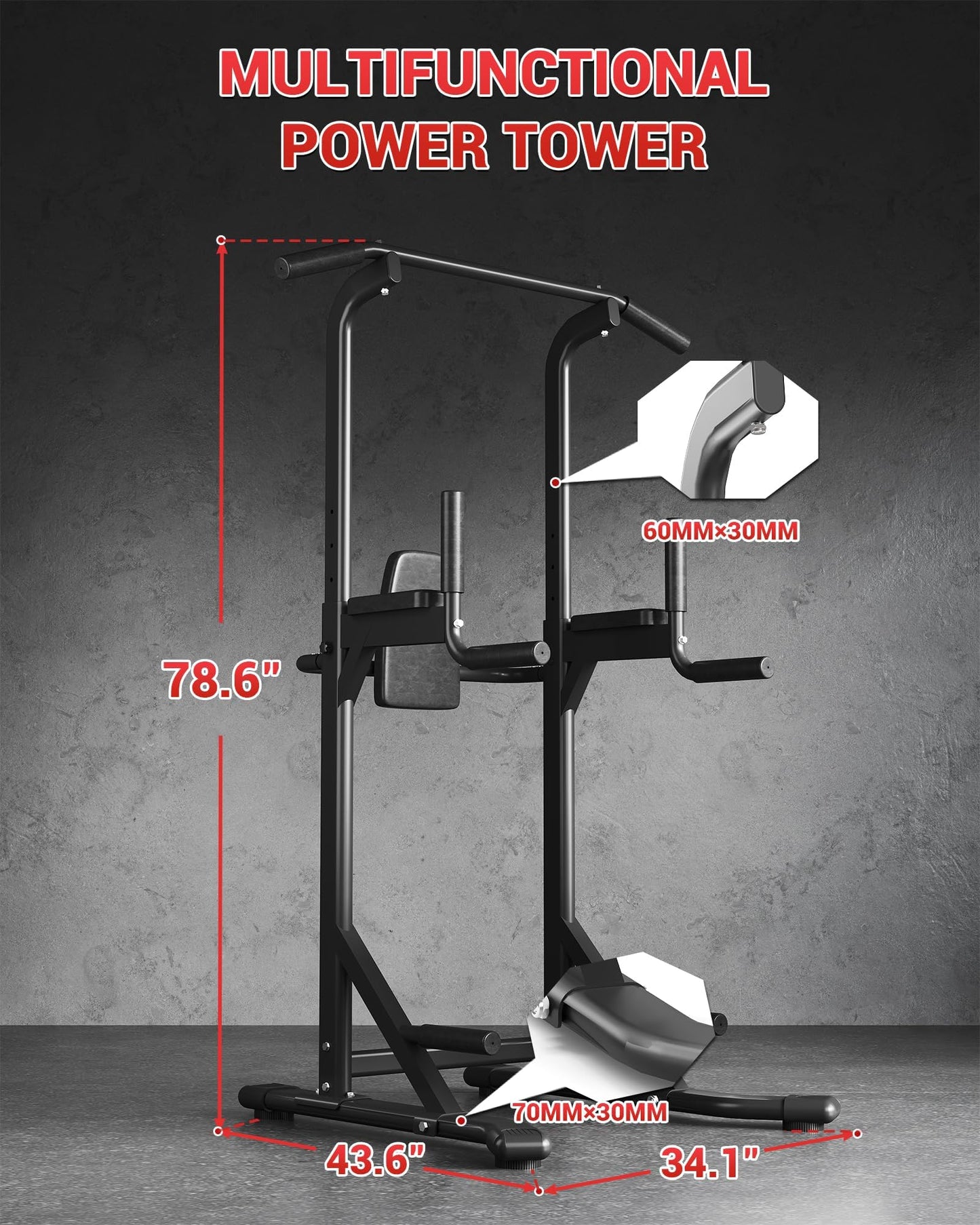 Multi-Function Power Tower 5-Level Adjustable Height Pull Up Bar Dip Station for Adult Home Gym, Heavy Duty Fitness Equipment for Pull-Ups, Chin-Ups, Knee & Leg Raises, Core Strength Training