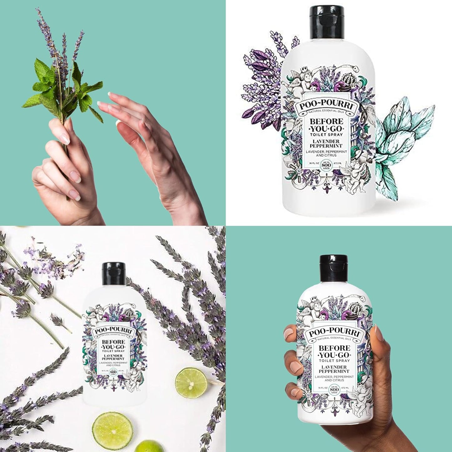 Poo-Pourri Toilet Spray Refill - Lavender Peppermint | 16 Fl Oz, Up to 800 Uses, Essential Oil Deodorizer