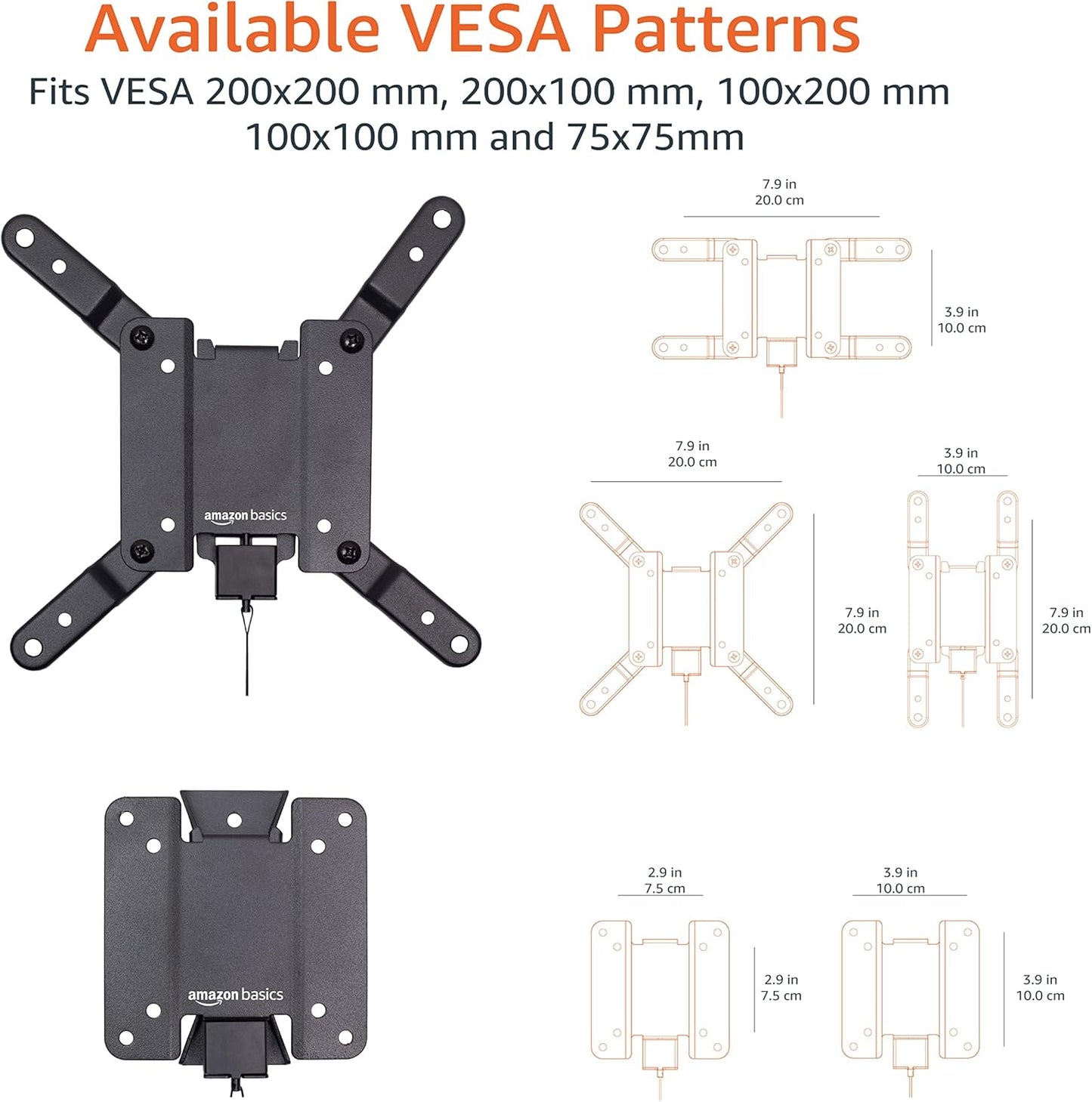 Amazon Basics 12" 40" 200x200, 40 lbs Fixed Flat TV Wall Mount, Low Profile, for to TVs, VESA Capacity
