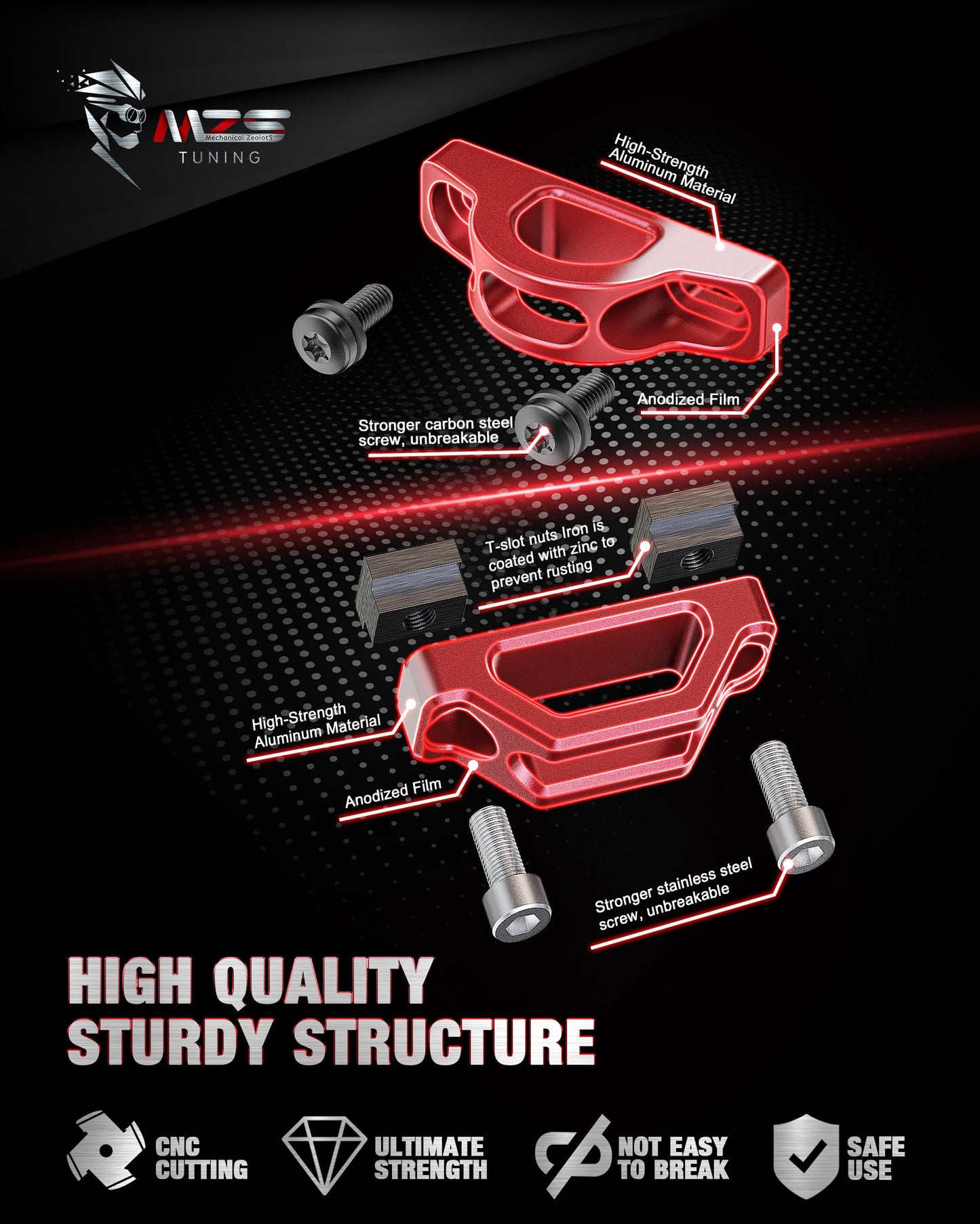 MZS Tacoma Tie Down Anchors Kit, Bed Cleats + Rope Hooks Combo Compatible with 2005-up Tacoma Tundra Cargo Management System, Replace PT278-35160 663120C010, Red, 6Pcs