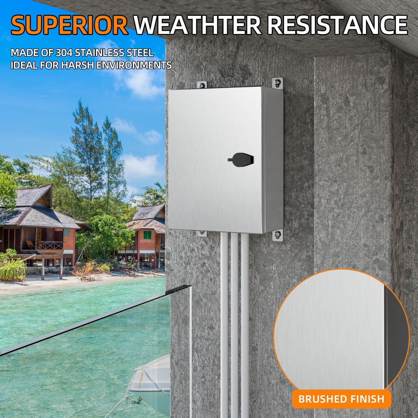 KWONONG Stainless Steel Enclosure, IP65 Waterproof Electrical Box for Indoor and Outdoor Projects, Includes Mounting Plate and Wall Bracket 350×250×150mm (14"×10"×6")
