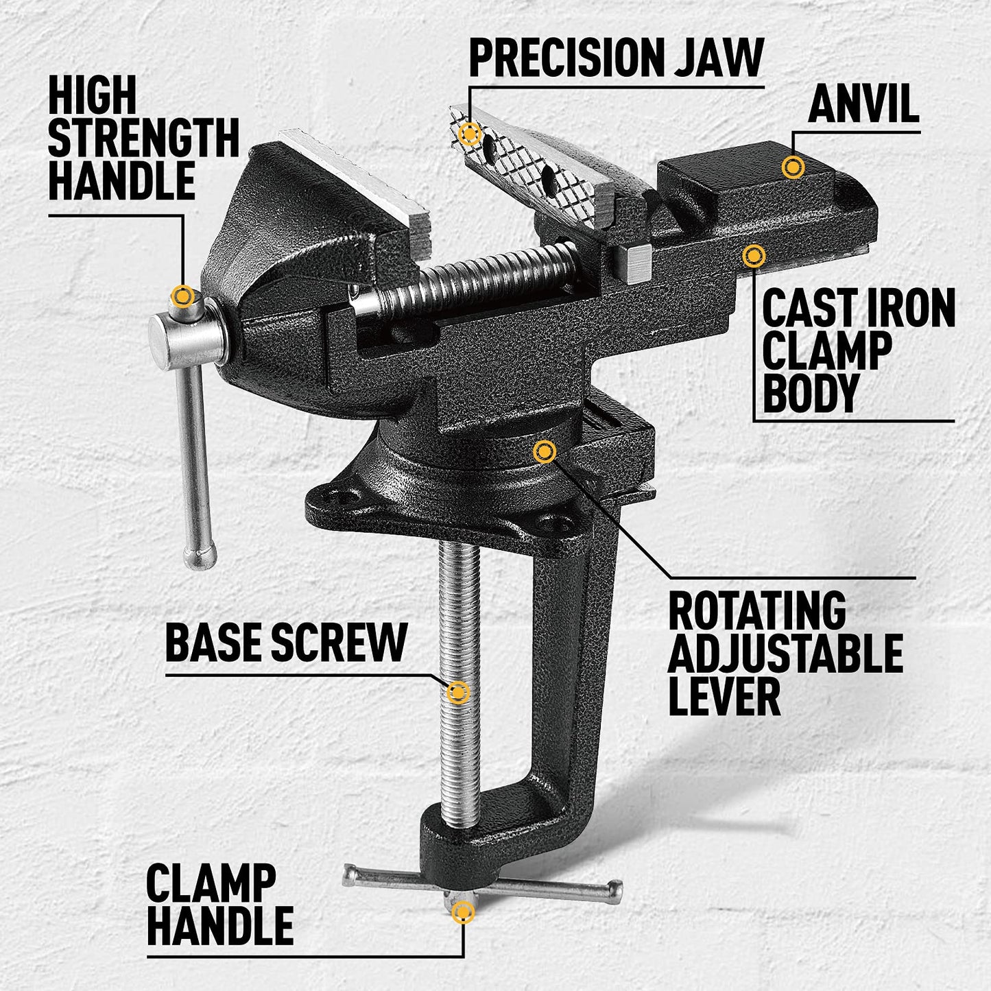 [Upgraded Version] Multi-Purpose Bench Vise 3.3", Table Vice For Workbench, Universal Clamping Vise With Heavy Duty Cast Iron, Multi-Jaw, Swivel Base, Easy Adjustment for Woodworking (3.3 Inch)