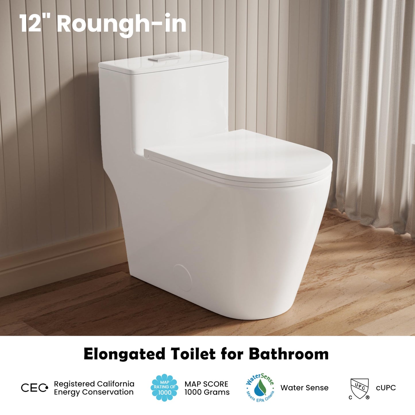 Casta Diva Elongated One Piece Toilet with 17" ADA Comfort Chair Height Seat Compact Toilet for Bathroom Dual Flush 1.1/1.6GPF, 12'' Rough-in, High Efficiency Flush, Standard White Bowl